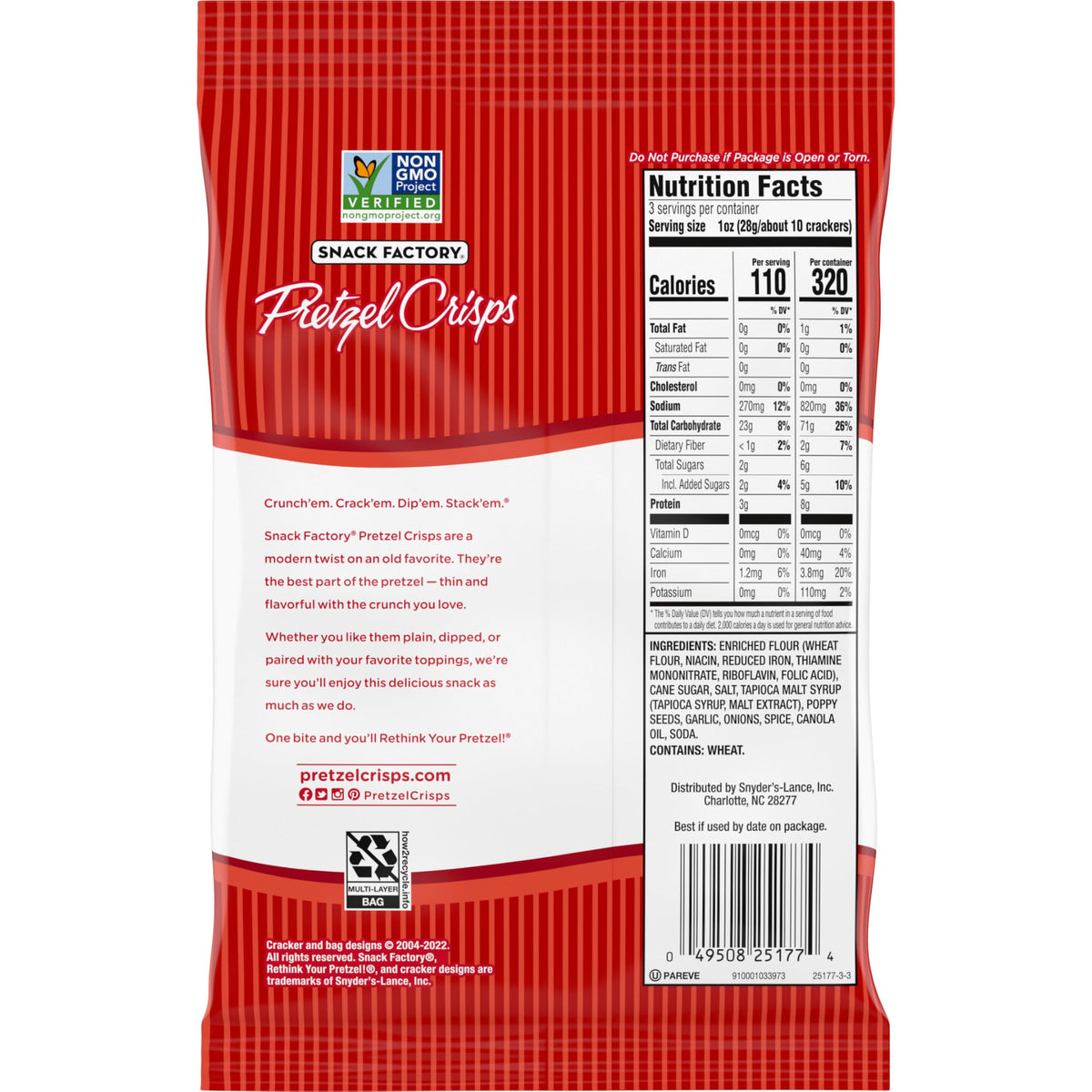 Snack Factory Pretzel Crisps, Everything, 3 Oz (Pack Of 8)