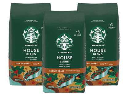 Starbucks House Blend Medium Roast Ground Coffee 12 ounce Bags (Pack of 3)