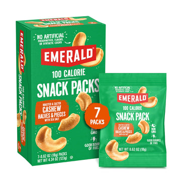 Emerald Nuts Roasted And Salted Cashews 7Ct (1-Pack), 100-Calorie Individual Packs, Kosher Certified, Non-Gmo, Contains No Artificial Preservatives, Flavors Or Synthetic Colors