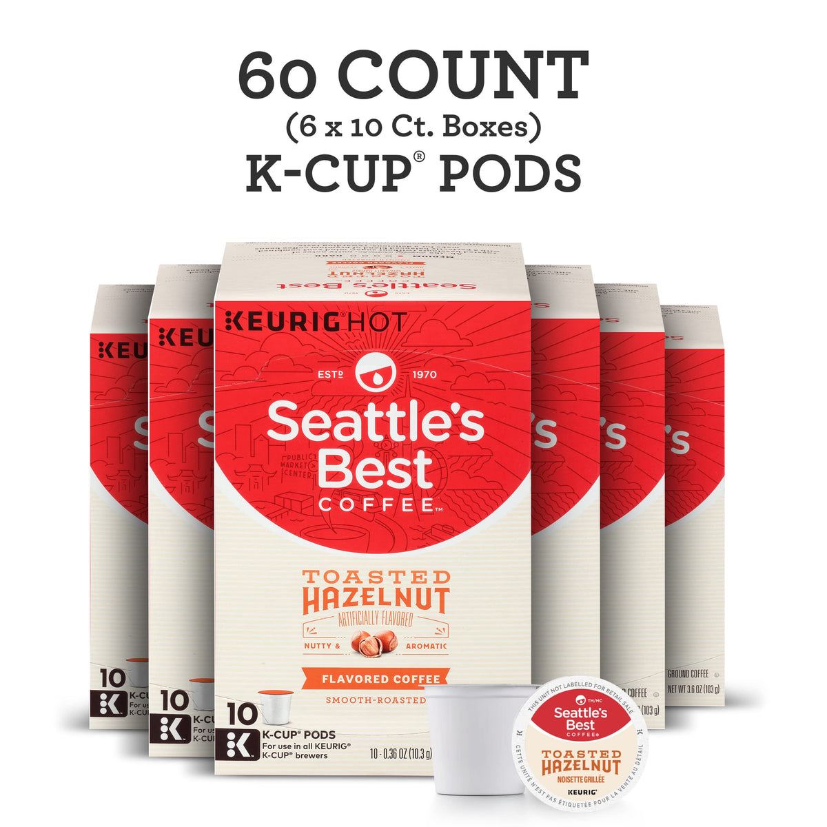 Seattle'S Best Coffee Toasted Hazelnut Flavored Medium Roast K-Cup Pods | 10 Count (Pack Of 6)