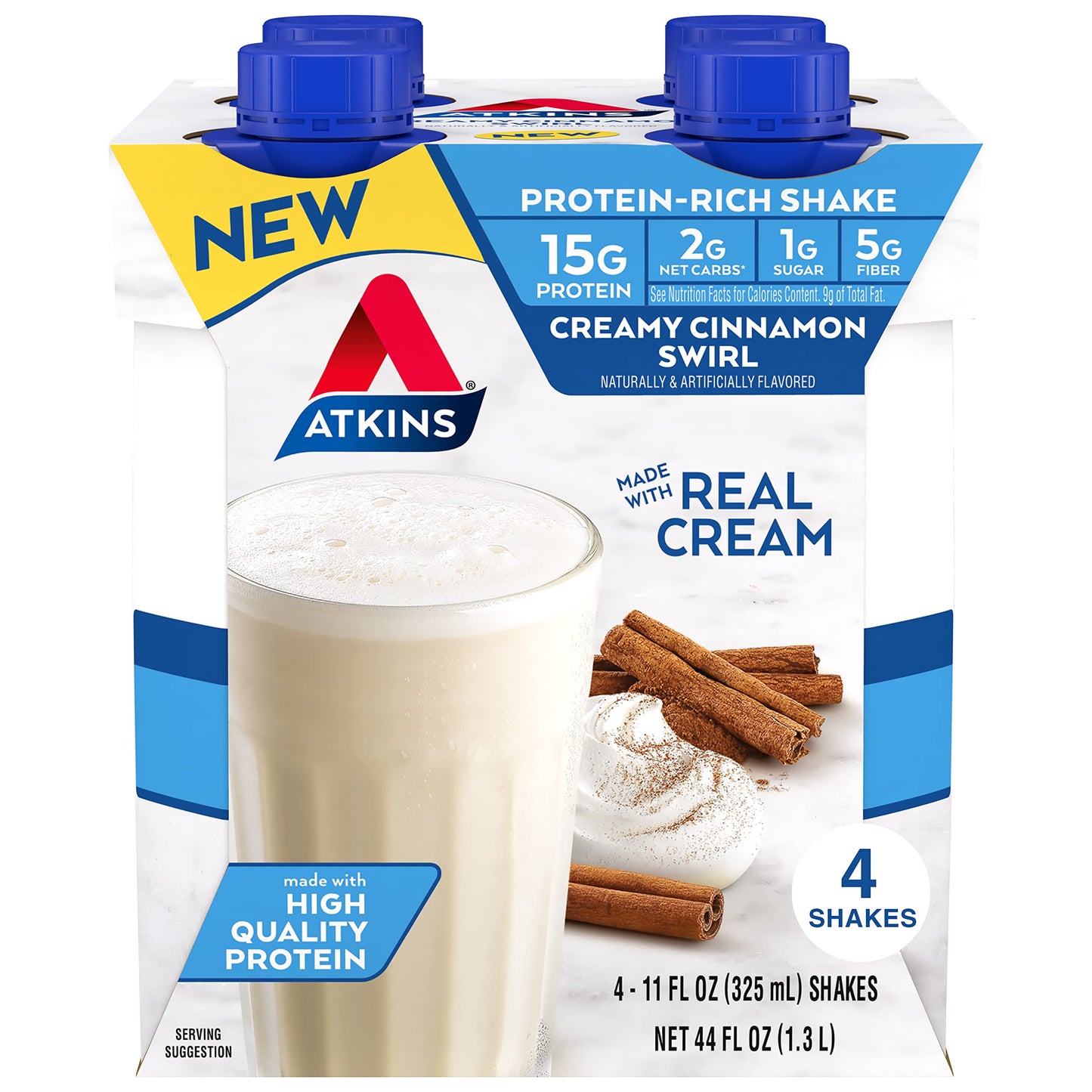 Atkins Creamy Cinnamon Swirl High Protein Shake, 15g Protein, Keto Protein Shake, 2g Net Carb, 1g Sugar, Low Sugar and Low Carb,
