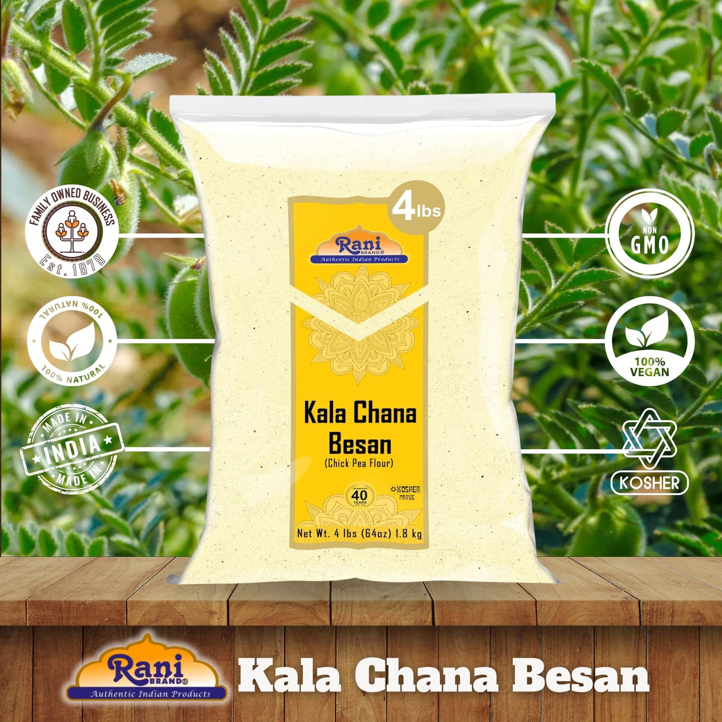 Rani Kala Chana Besan (Chick Peas Flour) 64Oz (4Lbs) 1.81Kg Bulk ~ All Natural | Vegan | Gluten Friendly | Non-Gmo | Kosher | In