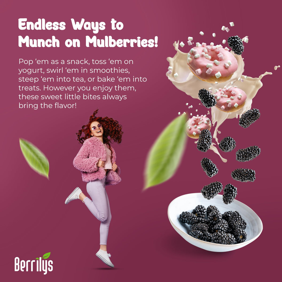 Berrilys Organic Dried Mulberries, Non-GMO, Unsulfured, Raw, 10 oz, Vegan Snack