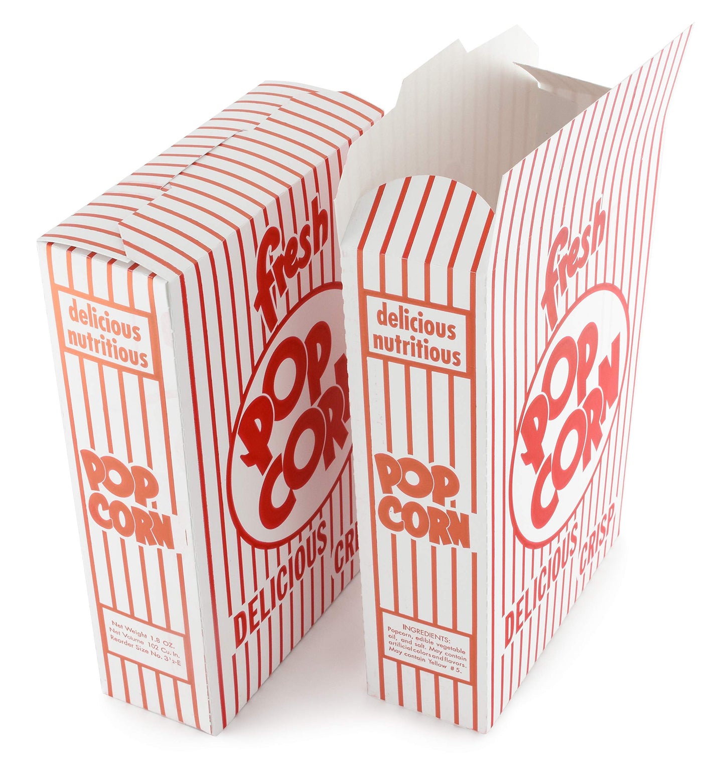Snappy Popcorn 3.5-E Red and White Close Top Popcorn Boxes, 1.8 Oz, 500 Count