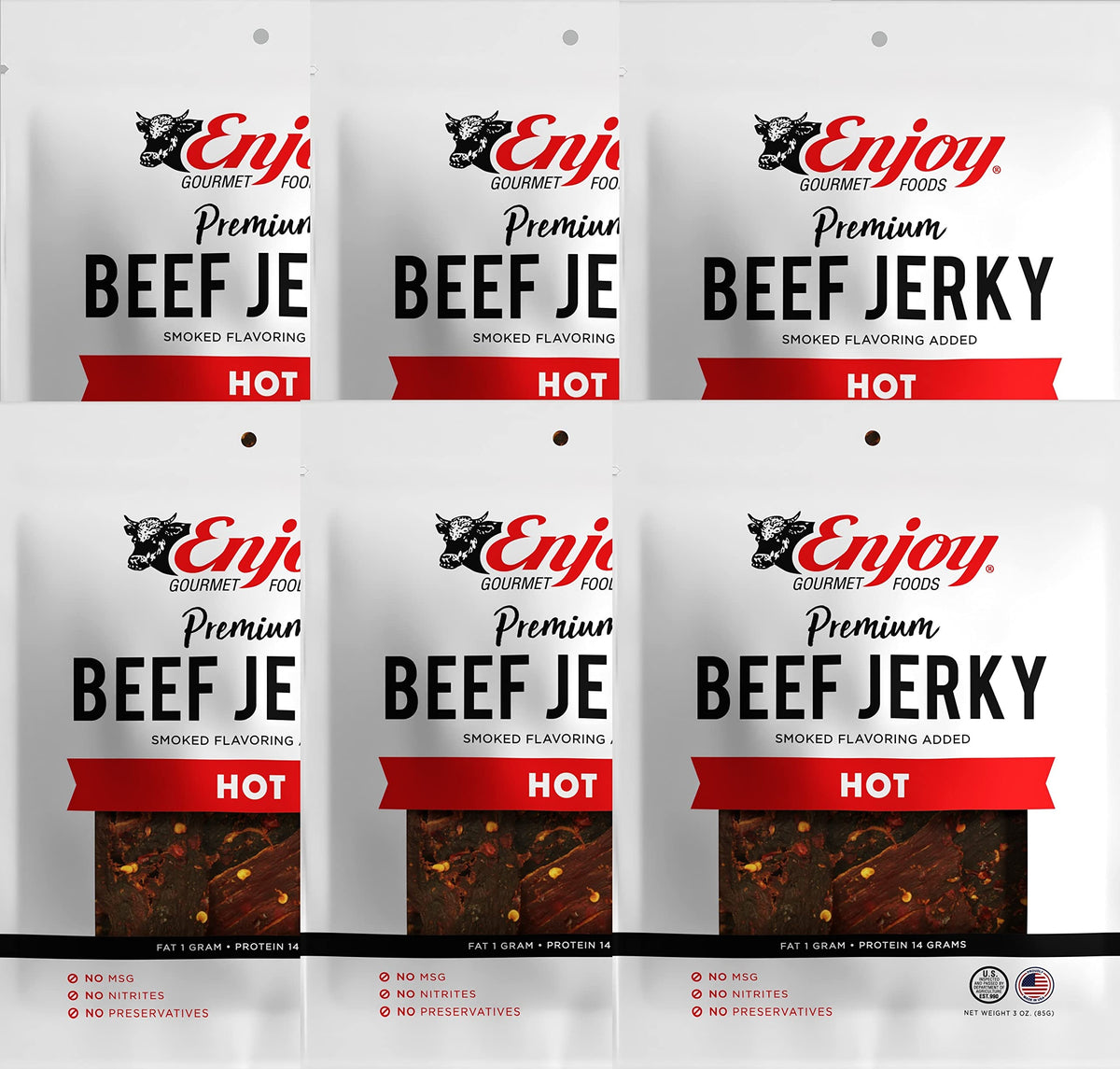 Enjoy Beef Jerky Hot, All Natural, 3 Ounce (Pack of 6)