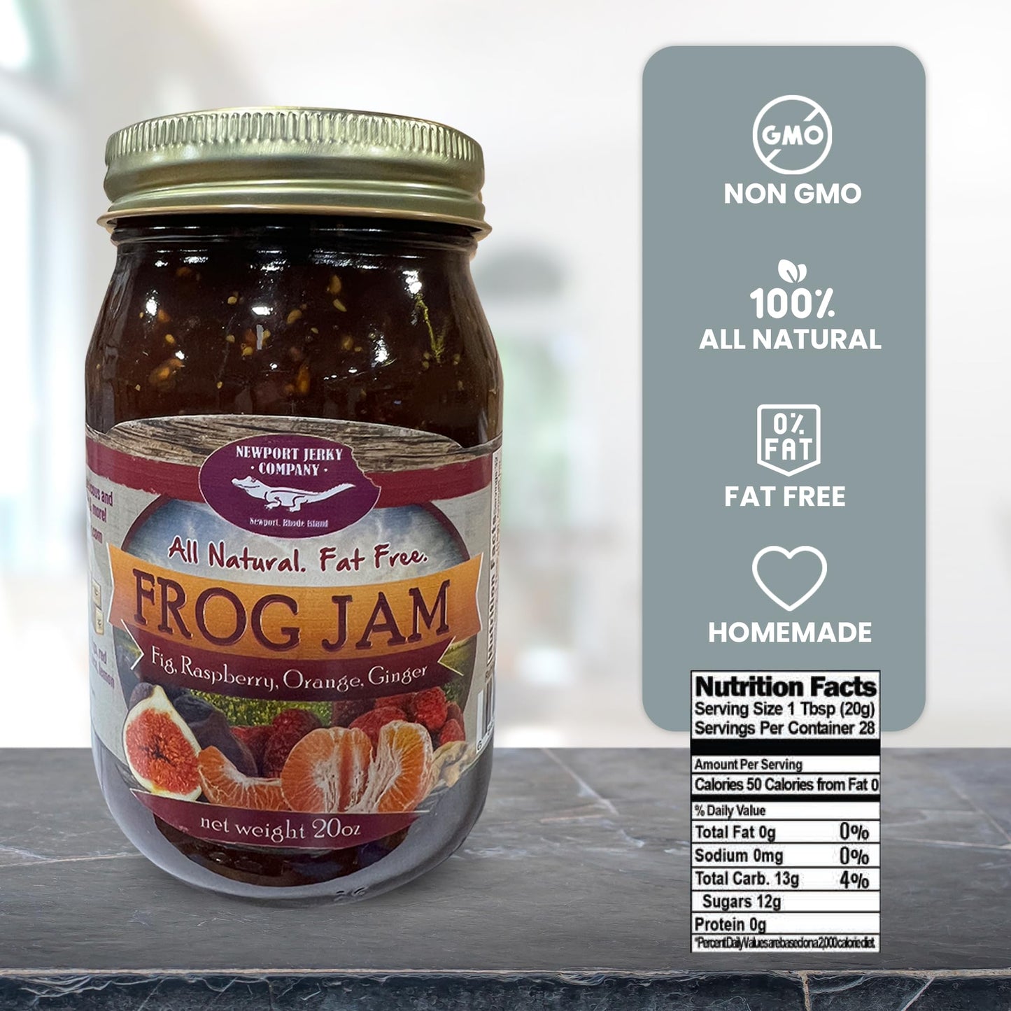 Newport Jerky Company Frog Jam | Classic Spread For Burgers, Sandwiches, Toast, Charcuterie | Gourmet Small Batch Jam | Made In The Usa! | Large Re-Usable 20 Oz Glass Jar
