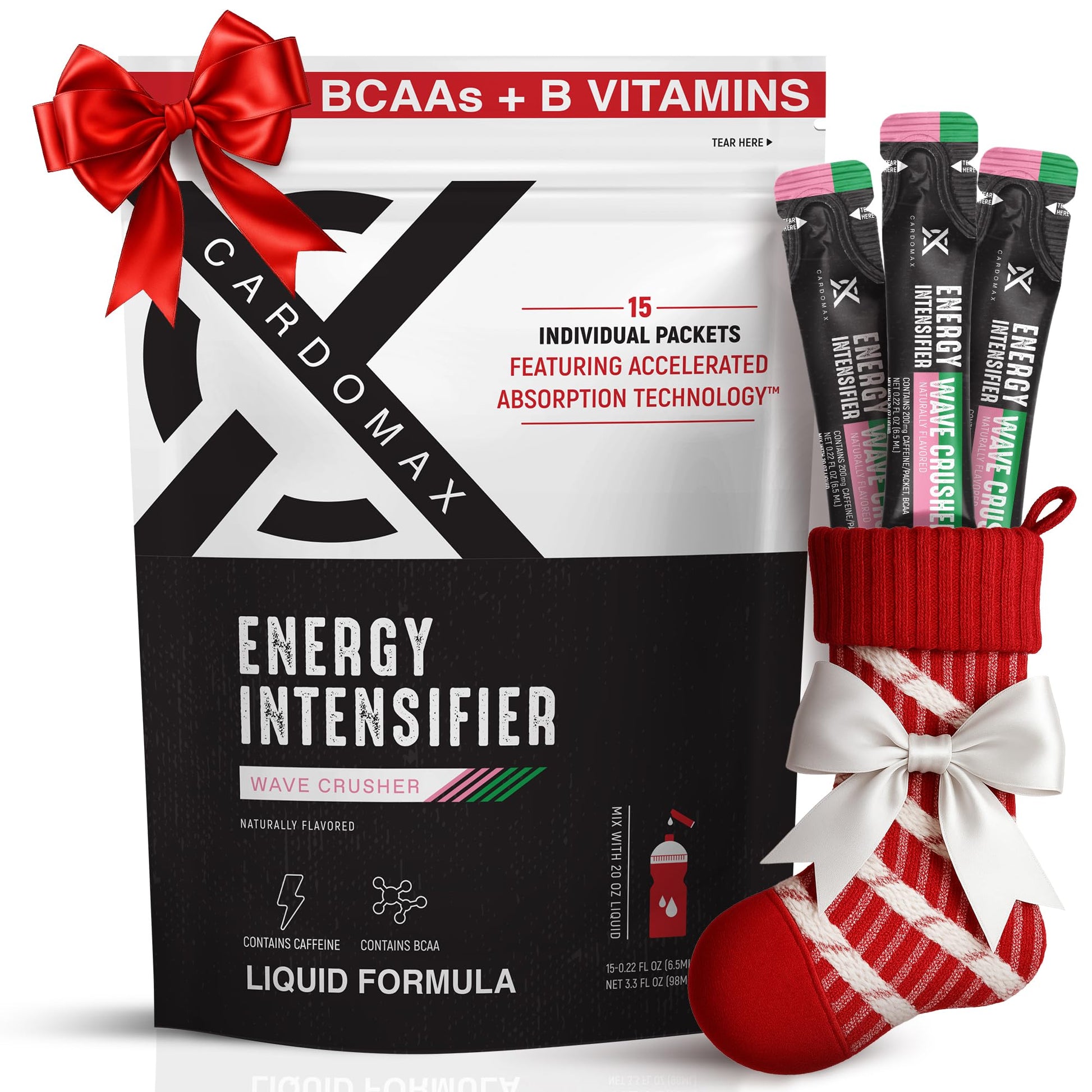Cardomax - Energy Drink Packets - Liquid Preworkout For Men & Women Energy Blend Packets With Bcaa  Vitamin B12  Vitamin B6 & B3 - Sugar-Free  Zero Calorie  Vegan & Keto - 15 Stick Packs - Wavecrusher