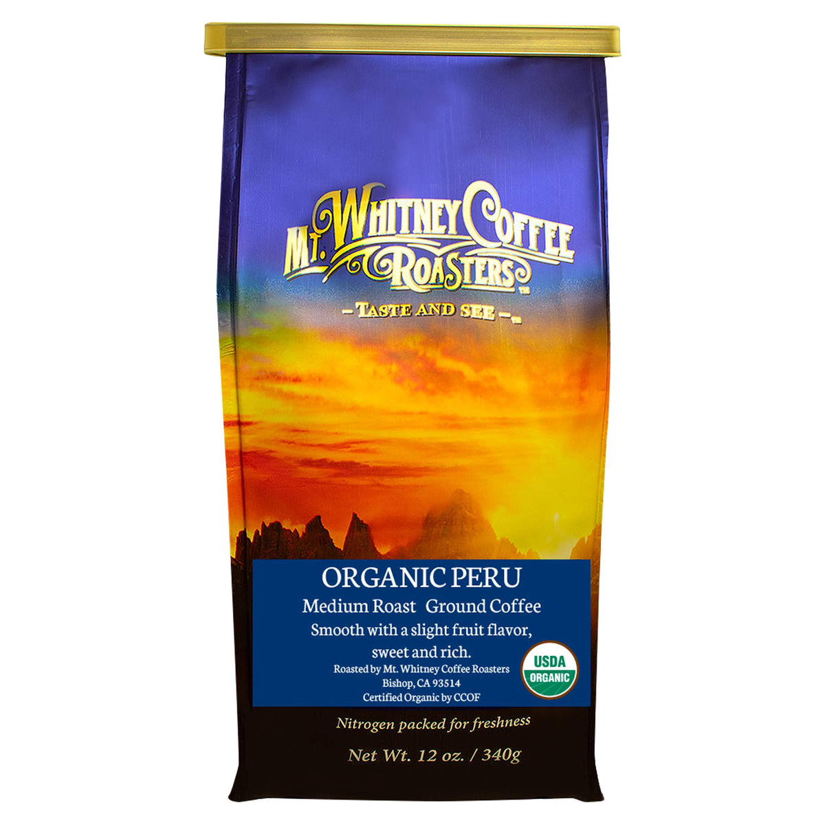 Mt. Whitney Coffee Roasters Organic Low Acid Coffee, Ground, 12 Oz, Shade Grown from Peru