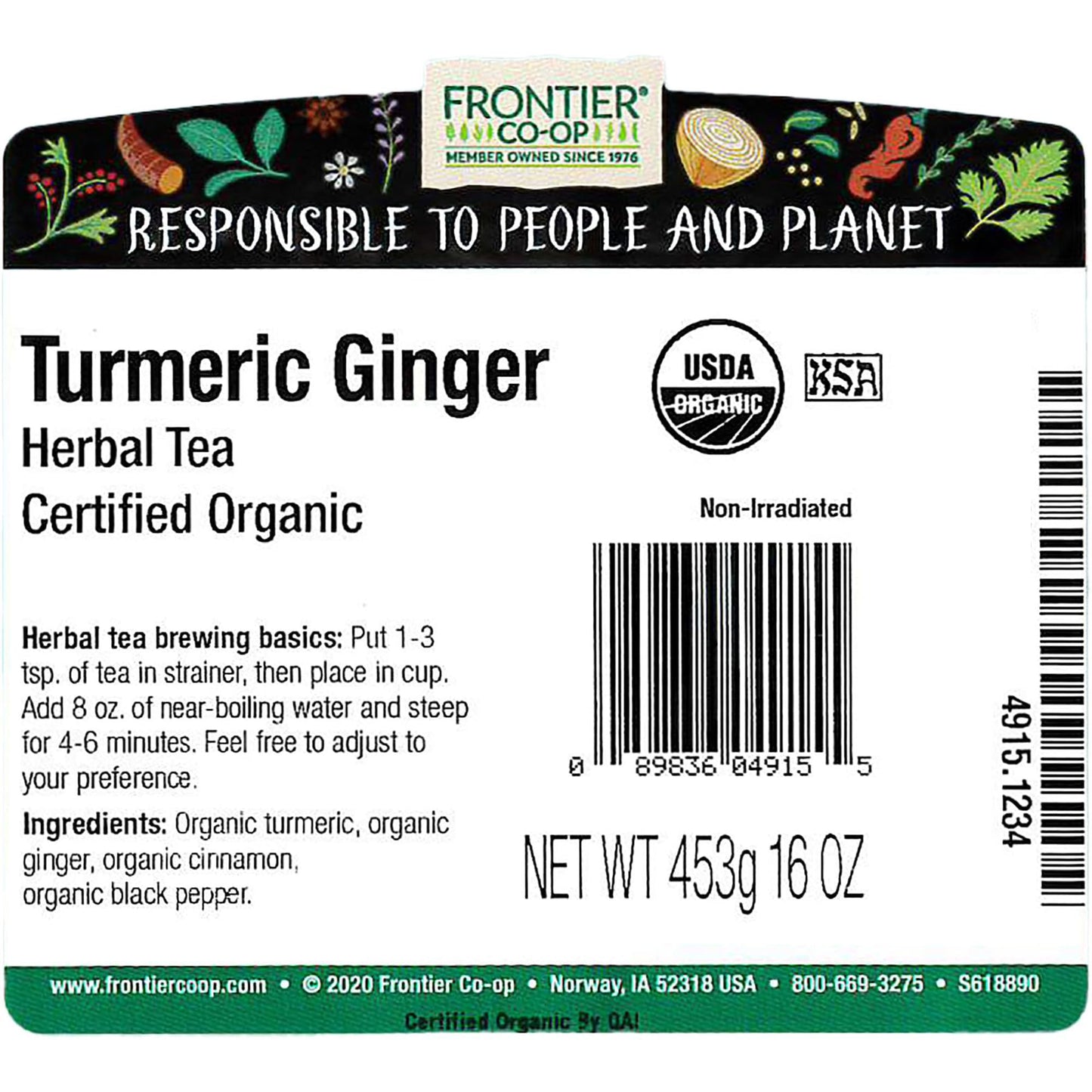 Frontier Co-op Organic Turmeric Ginger Blend, 1lb Bulk Bag - Warming Tea for Smoothies and Cooking
