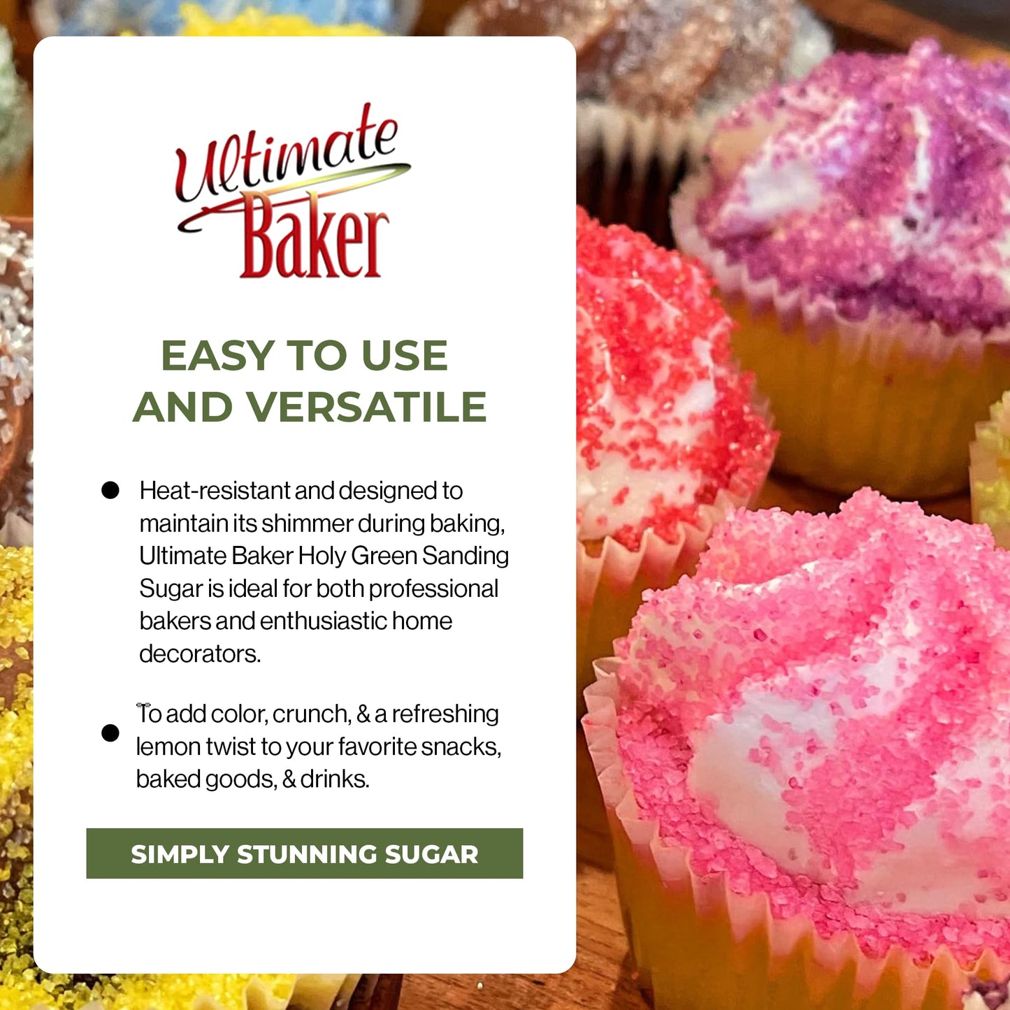 Ultimate Baker Sanding Sugar, Holly Green, Medium Crystal, 4oz