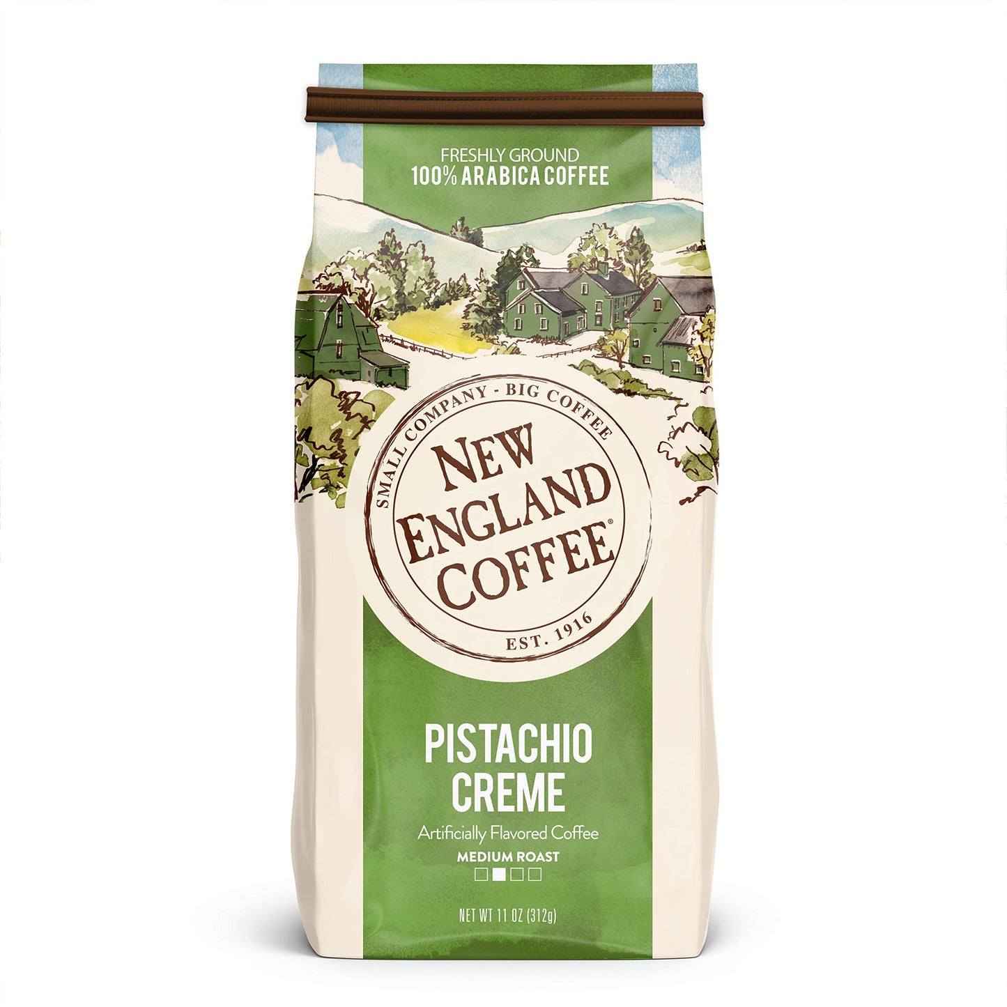 New England Coffee Pistachio Crme Medium Roast Ground Coffee, 11oz Bag (Pack of 1)