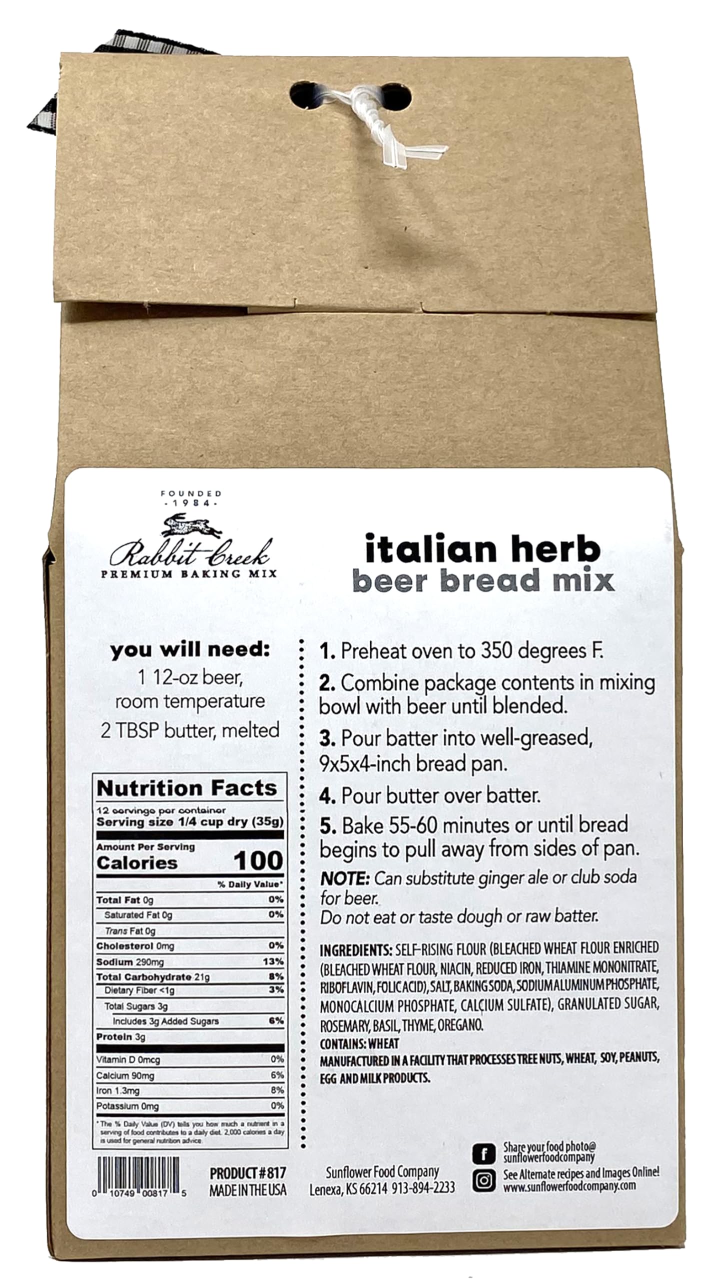 Rabbit Creek malt-inspired Bread Mix, Italian Herb, 15 Ounce, Premium Baking Mix