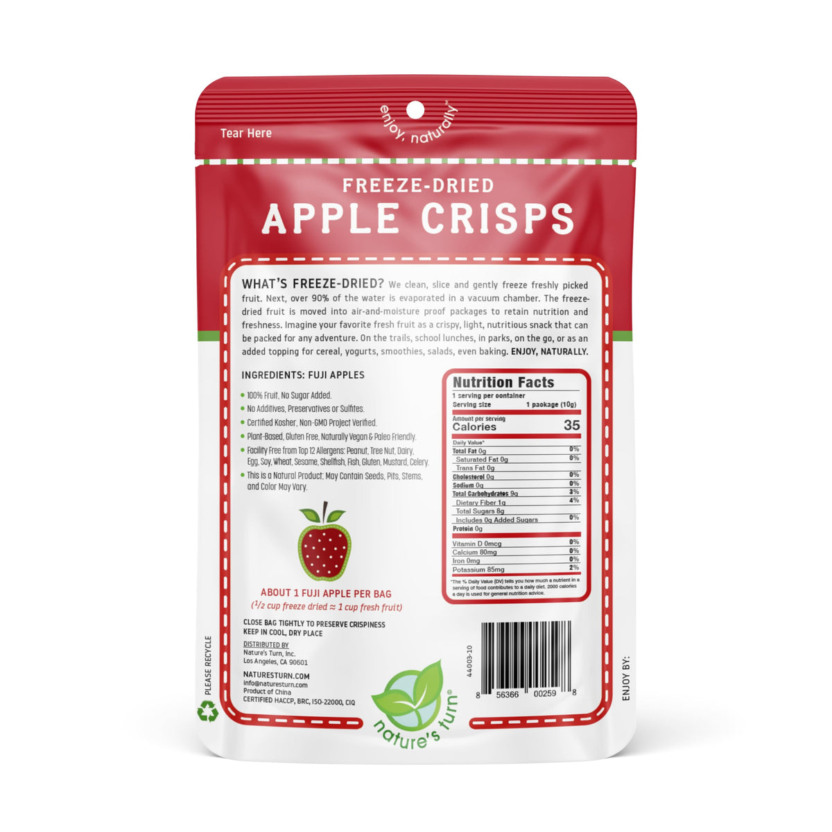 Natures Turn Freeze-Dried Fruit Snacks, Apple Crisps, Pack Of 24 (0.35 Oz Each)