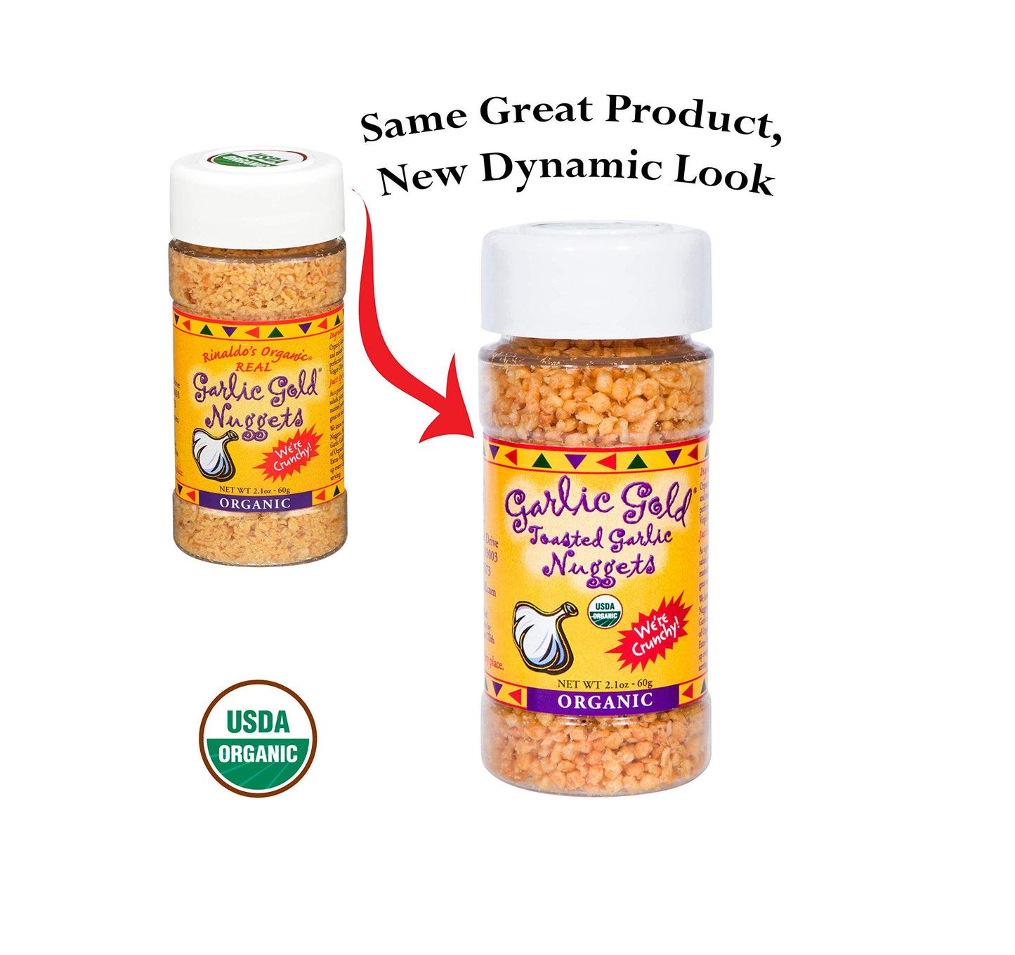 Garlic Gold, Organic Crunchy Garlic Nuggets, Roasted Garlic Seasoning Granules, Vegan 2.1-Ounce Shaker Jar (Pack of 6)