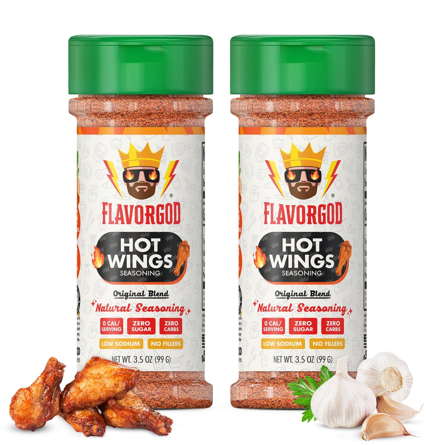 Flavor God Hot Wings Seasoning Mix - All Natural Spice Blend for Chicken Wings, Eggs, Seafood & Vegetables, Large Pack of 2