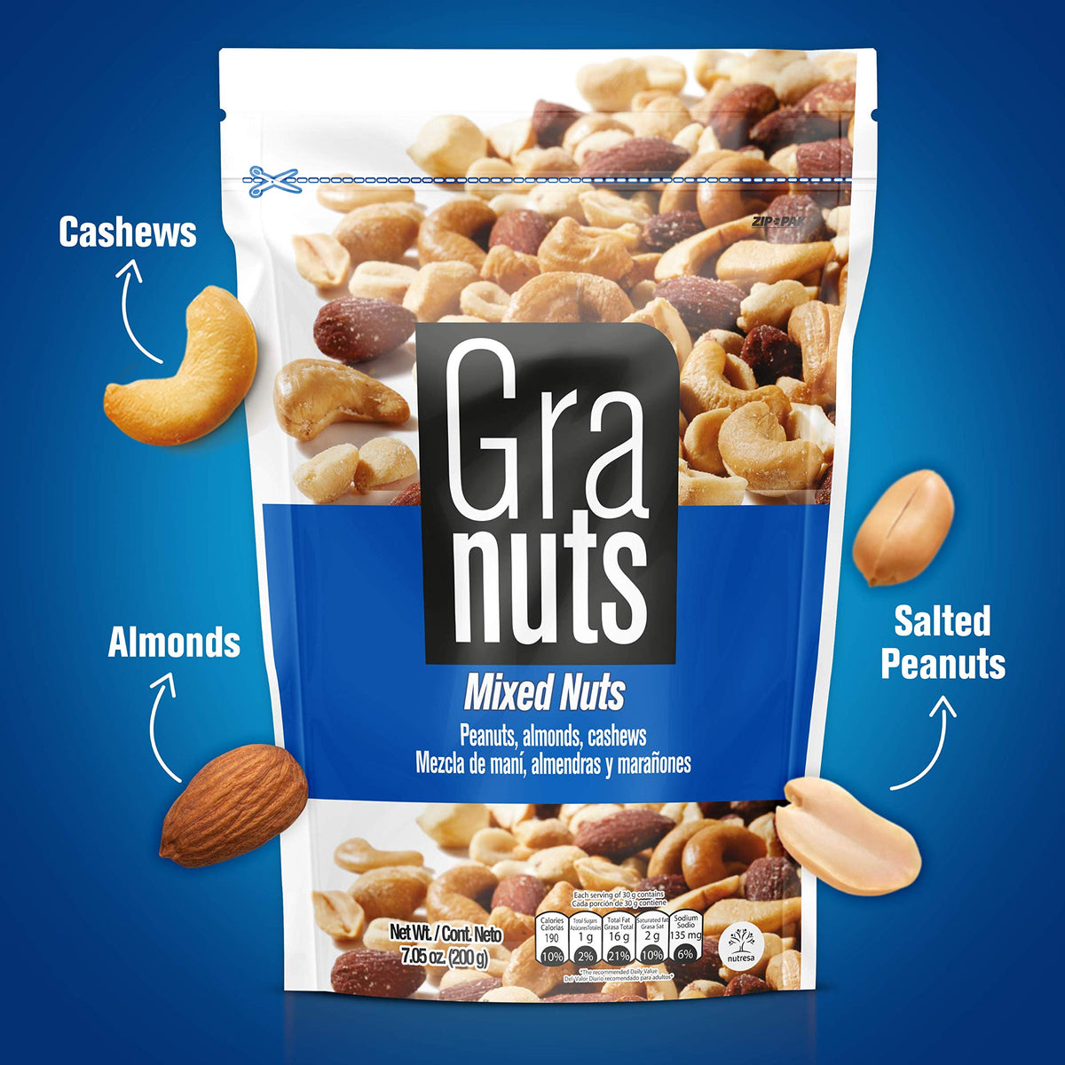 Granuts Mixed Nuts Family Pack | Almonds, Peanuts & Cashews | Crunchy + Soft Textures | 7.05 Oz (Pack Of 1)