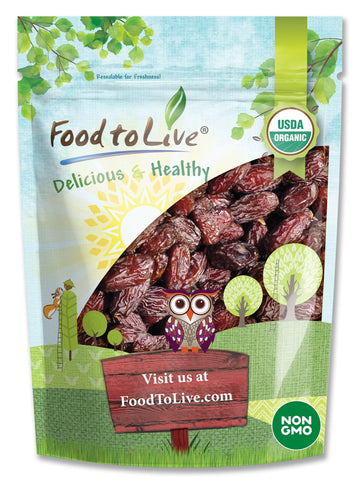 Food to Live Organic California Medjool Dates, 2 Pounds - Soft & Juicy Nature's Candy. Non-GMO Whole Dry Fancy Dates with Pits. 