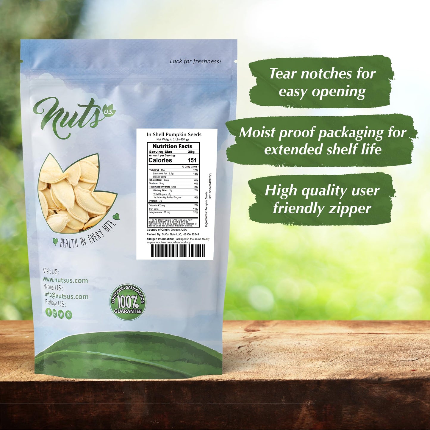 Nuts U.S. - Pumpkin Seeds | Raw And Unsalted | Keto And Paleo Friendly | Vegan And Healthy Snacks In Resealable Bags (1 Lb)
