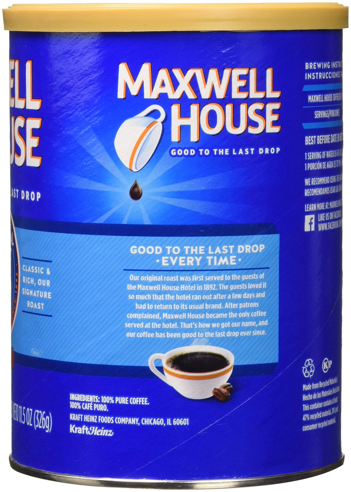 Maxwell House Original Roast Ground Coffee, 11.5 Ounce - 6 Per Case.