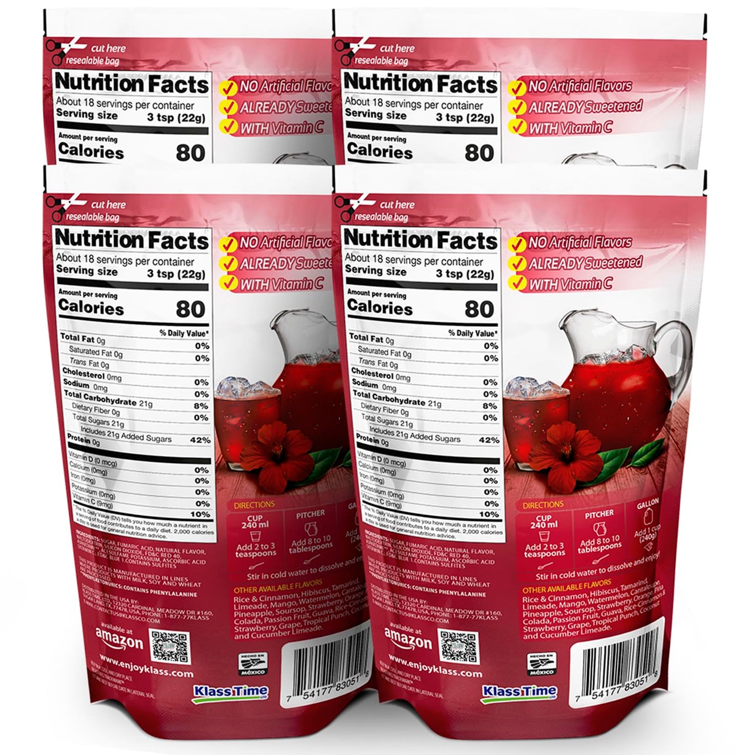 Drink Mix Hibiscus | Klass Aguas Frescas | Flavors From Natural Sources, No Artificial Flavors, With Vitamin C (Makes 7 to 9 Qua