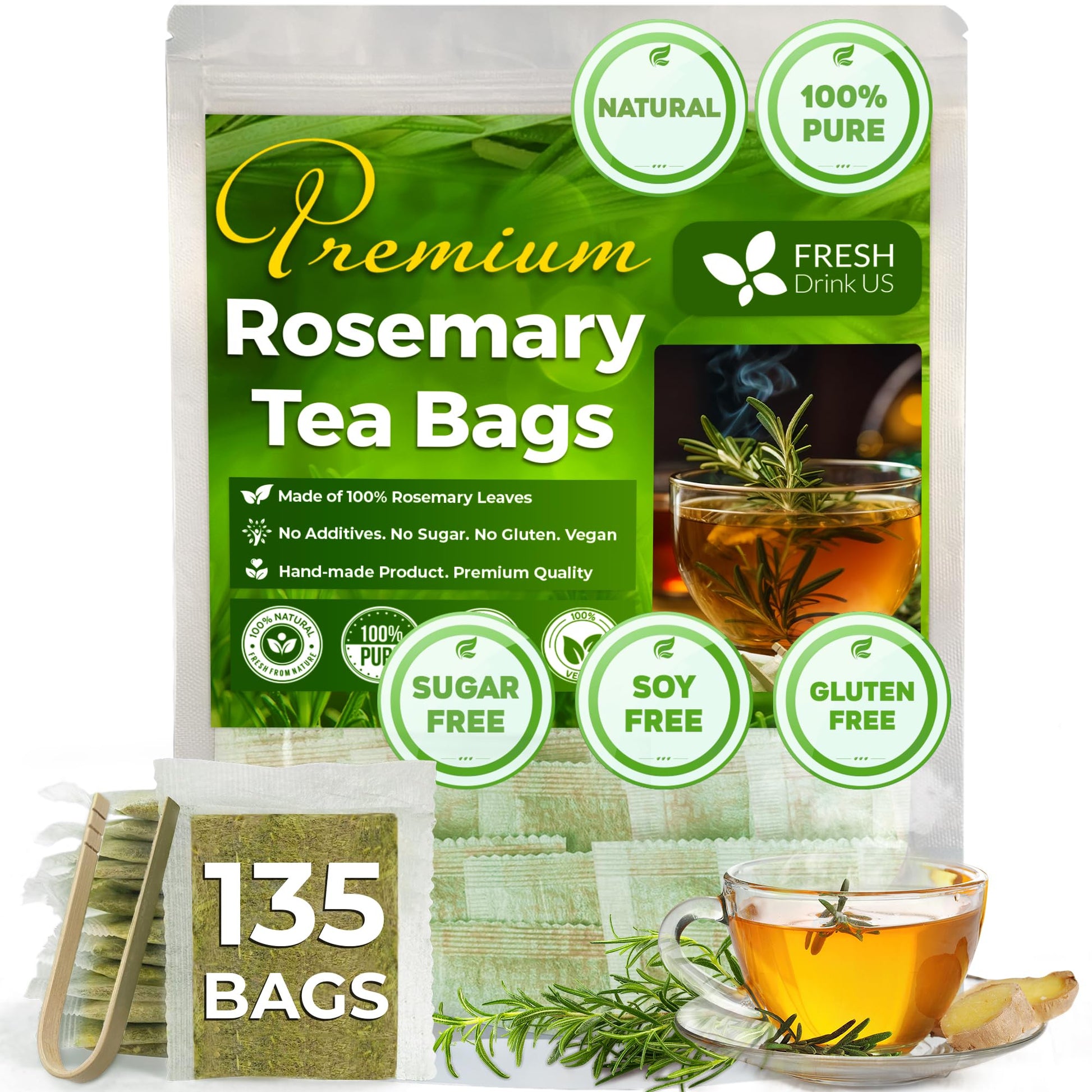 FRESHDRINKUS Rosemary Leaf Tea Bags, 100% Natural Herbal Tea, Vegan, 135 Bags