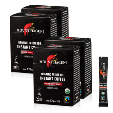 Mount Hagen 25 Count Single Serve Instant Coffee Packets - 4 Pack | Organic Medium Roast Arabica Beans | Eco-friendly, Fair-Trad