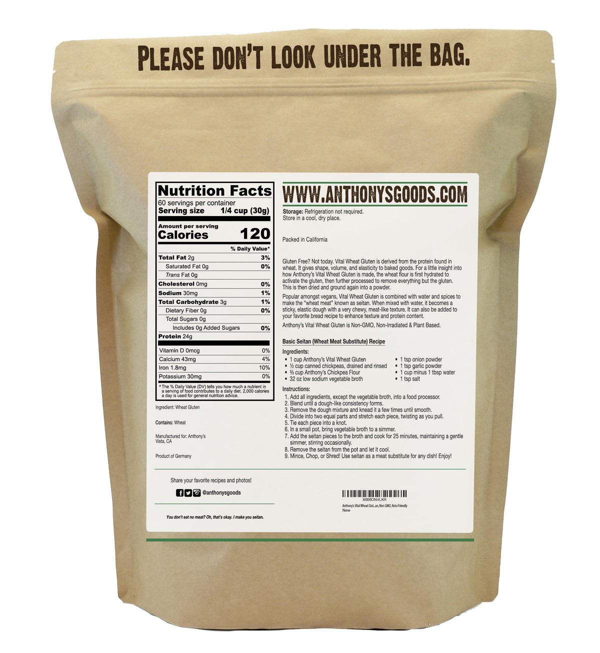 Anthony's Vital Wheat Gluten, Vegan, Non-GMO, Keto Friendly, 4 lb (64 oz)