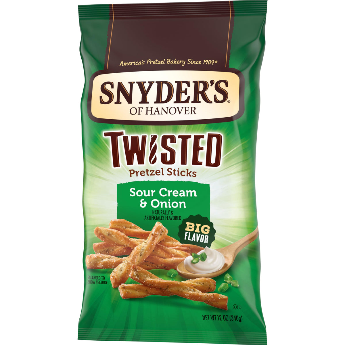 Snyders of Hanover, Sour Cream & Onion Twisted Pretzel Sticks, 12 Oz Bag (Pack of 3)