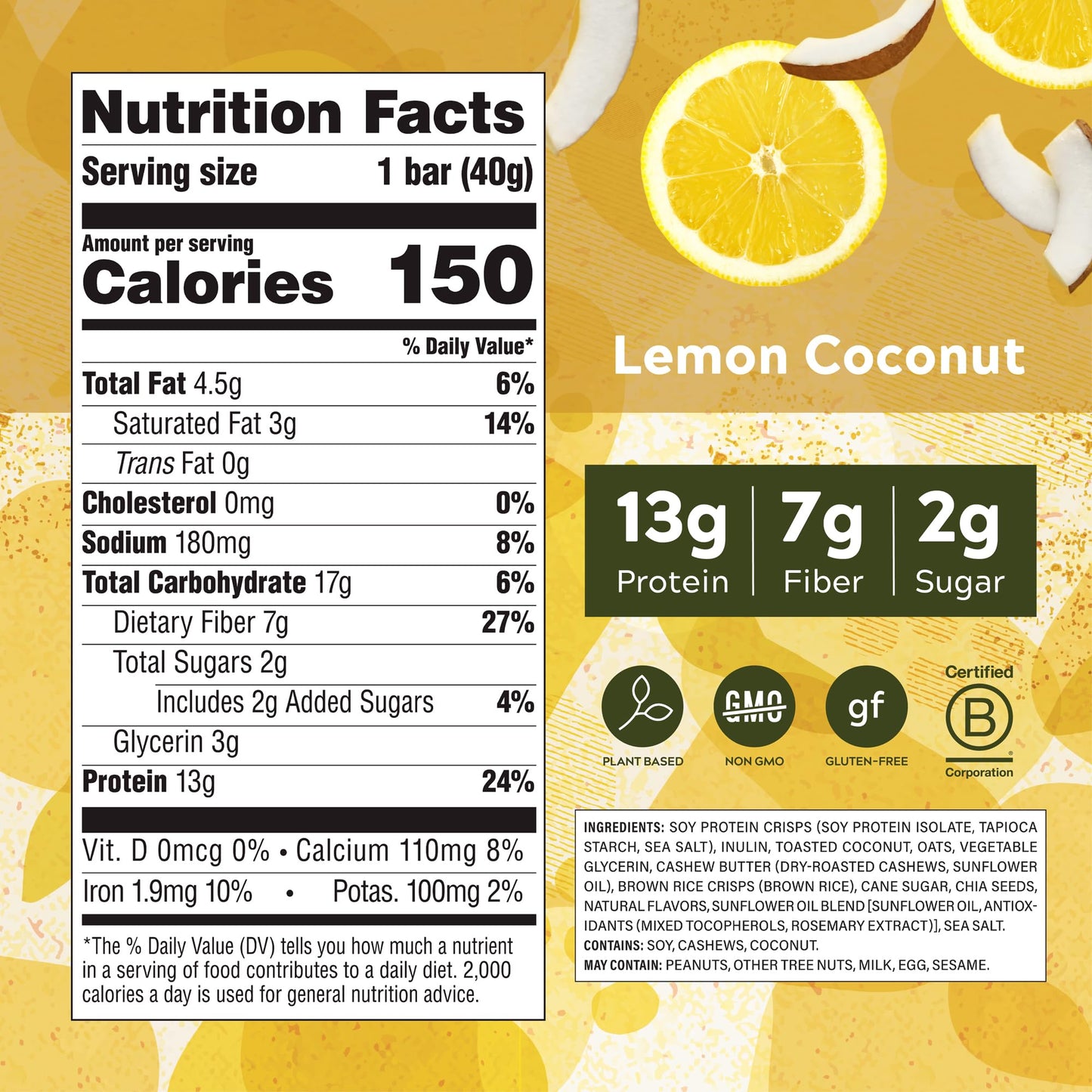 SimplyProtein Vegan Protein Bars - Lemon Coconut, 12g Protein, 2g Sugar, Gluten Free, Dairy Free, 24 Count