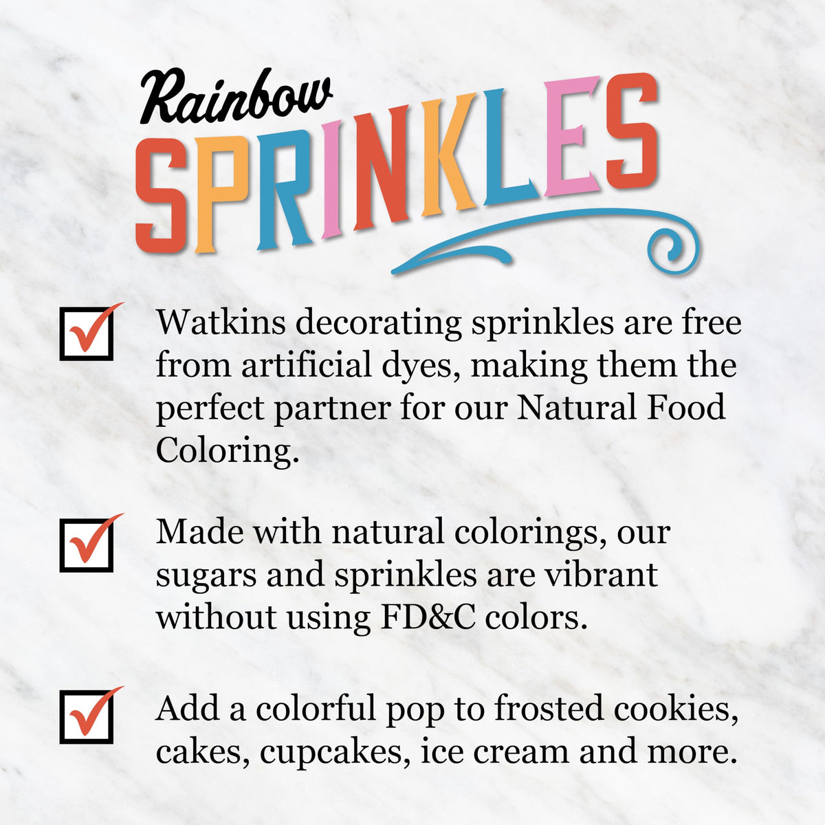 Watkins Rainbow Decorating Sprinkles, No Artificial Dyes, Kosher, 3.4 Ounce Jar, 1-Pack