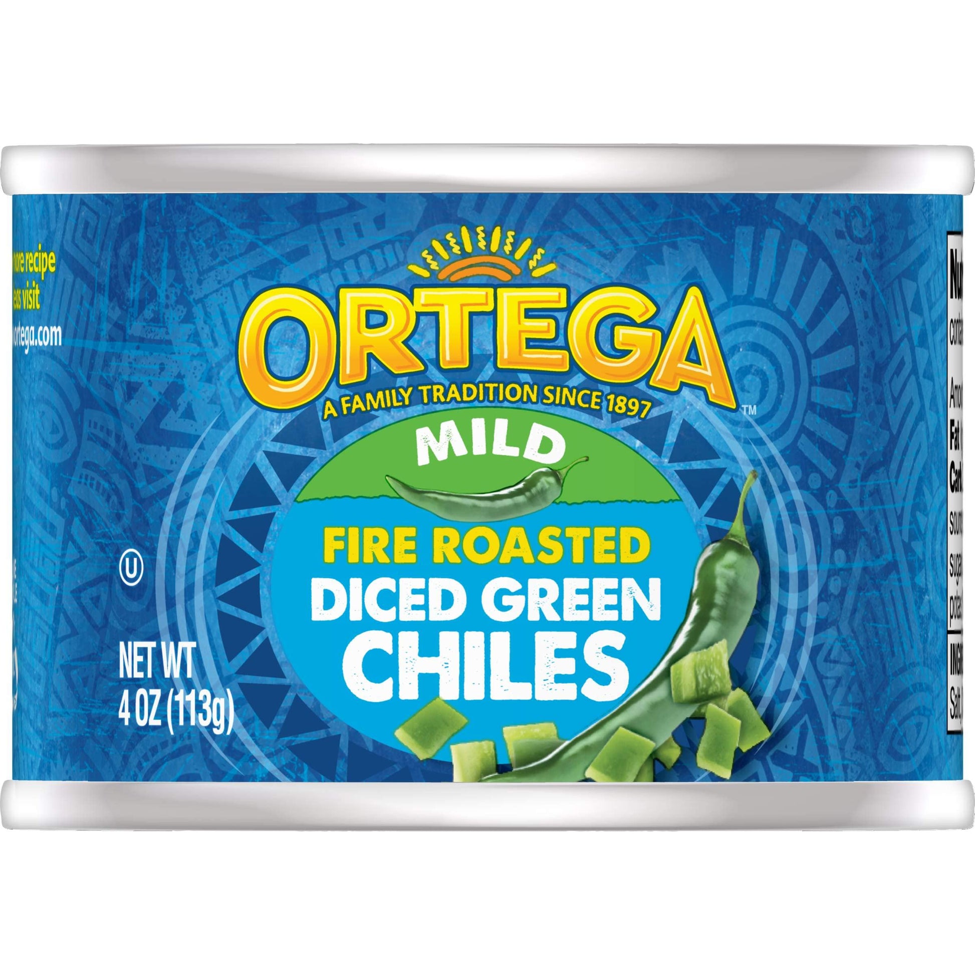 Ortega Fire Roasted Diced Green Chiles, Mild, 4 Oz