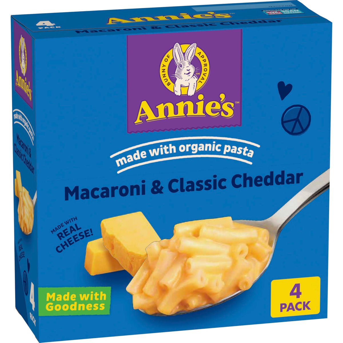 Annies Macaroni and Cheese, Classic Cheddar with Organic Pasta, 4 Ct, 24 oz