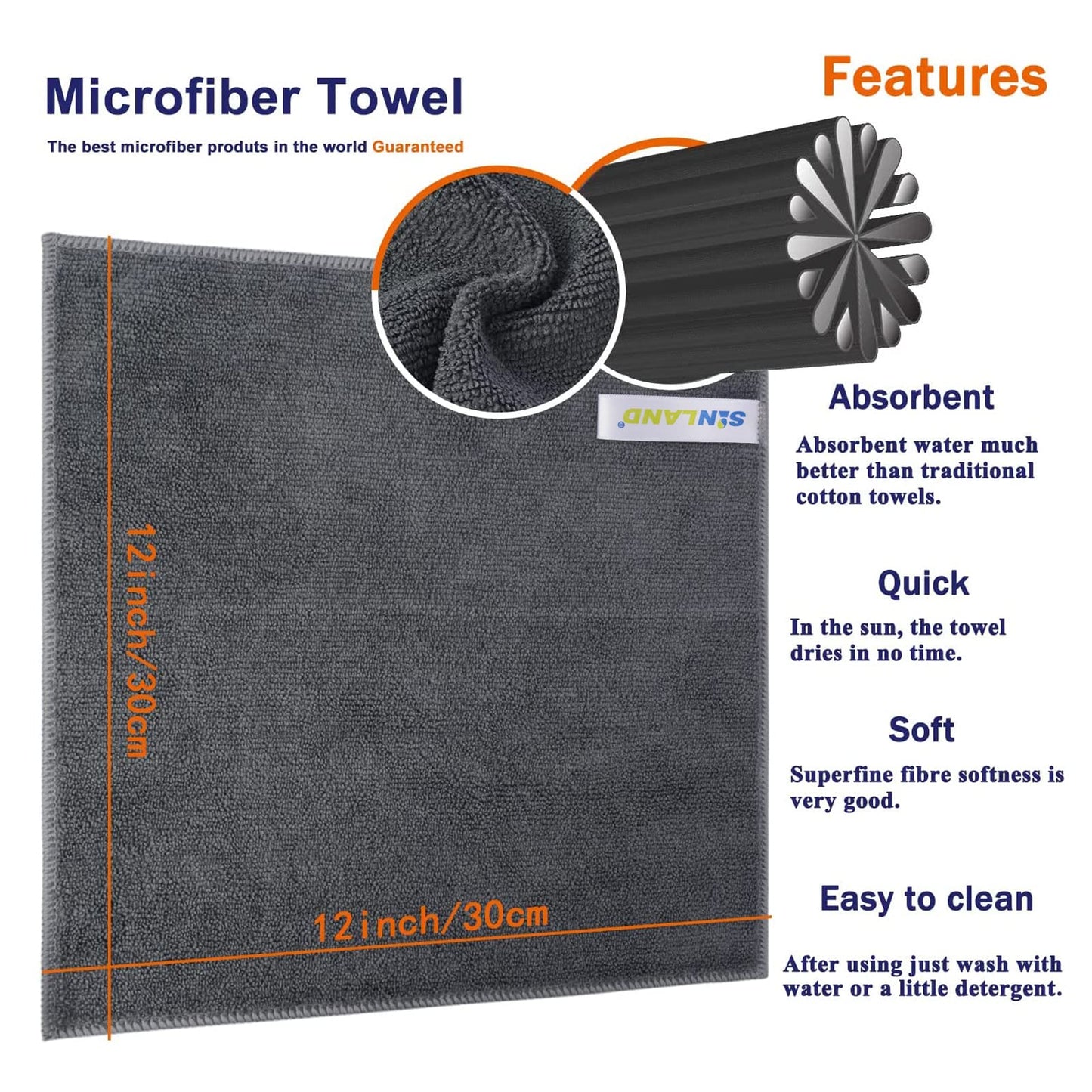 Sinland Microfiber Rag Absorbent Cleaning Cloth Kitchen Dish Cloth Quick Dry Streak Free Dish Rags Glass Cloths 12Inchx12Inch 12