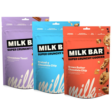 Milk Bar Super Crunchy Cookies - Cinnamon Toast, Pretzel-Y Chocolate Chip, And Brown Butter Chocolate Chip | Crunchy Bite-Sized Cookies With No Artificial Flavors Or Preservatives | Pack Of 3, 4.5Oz Bags