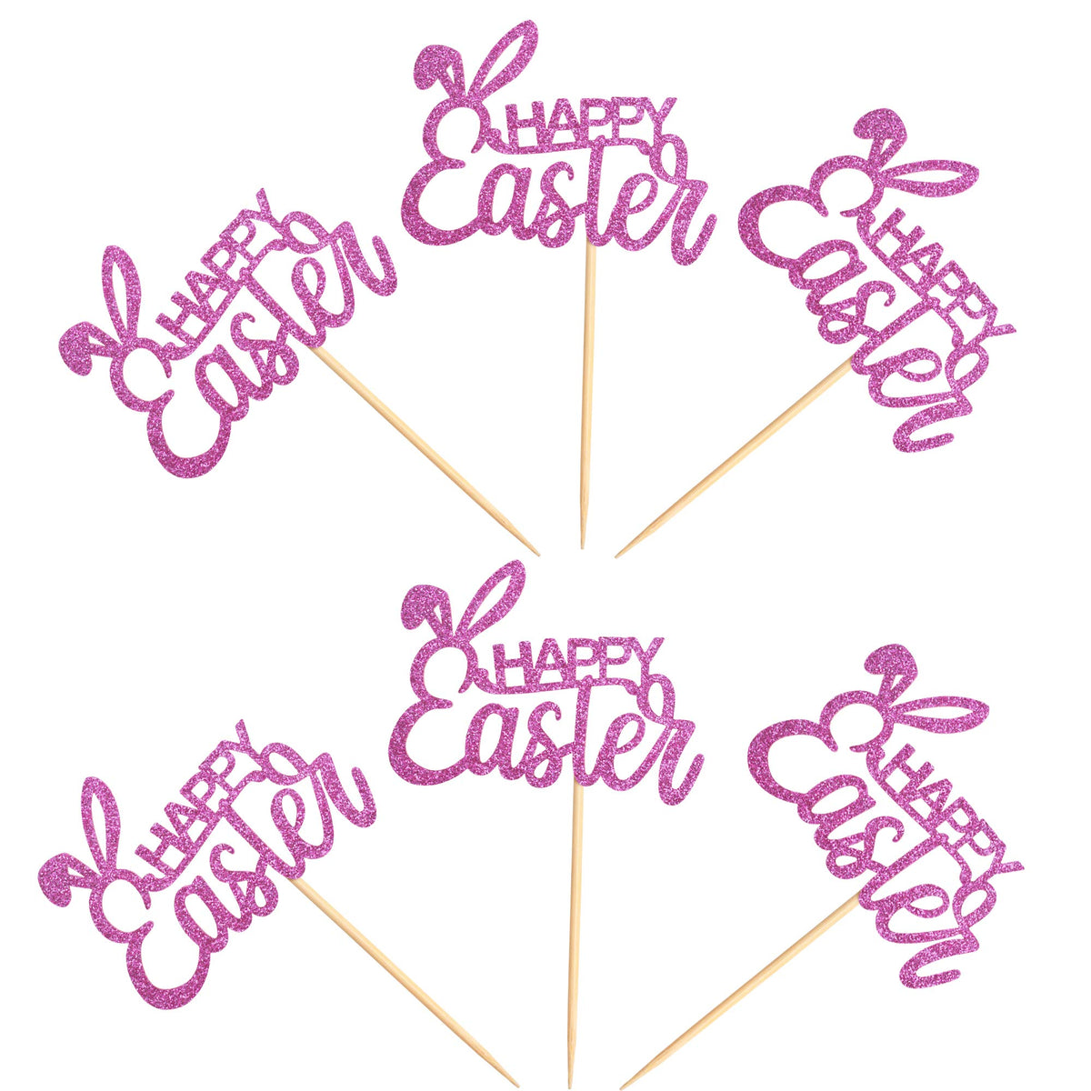 Ercadio 36 Pack Happy Easter Cupcake Toppers Glitter Rabbit Ear Cupcake Picks Happy Easter Theme Party Cake Decorations Purple