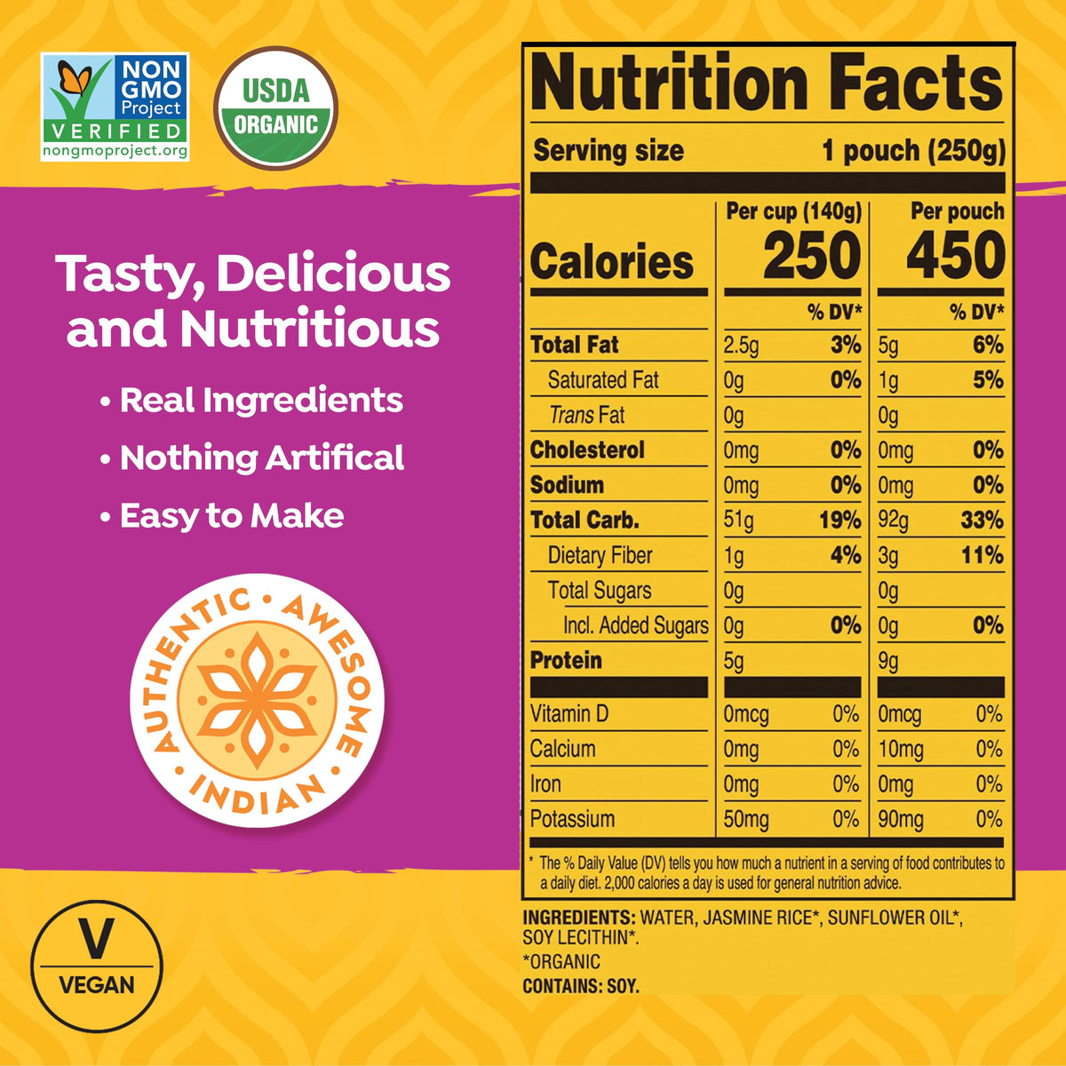 Tasty Bite Jasmine Rice, Microwaveable Cooked Rice, 8.8 Ounce (Pack of 12)