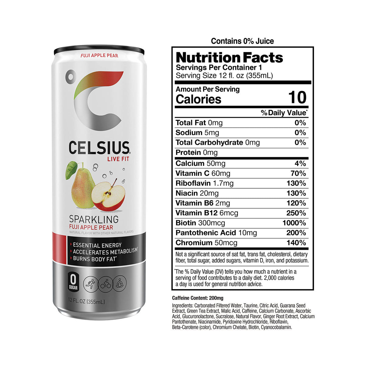 CELSIUS Sparkling Fuji Apple Pear, Functional Essential Energy Drink 12 Fl Oz (Pack of 24)