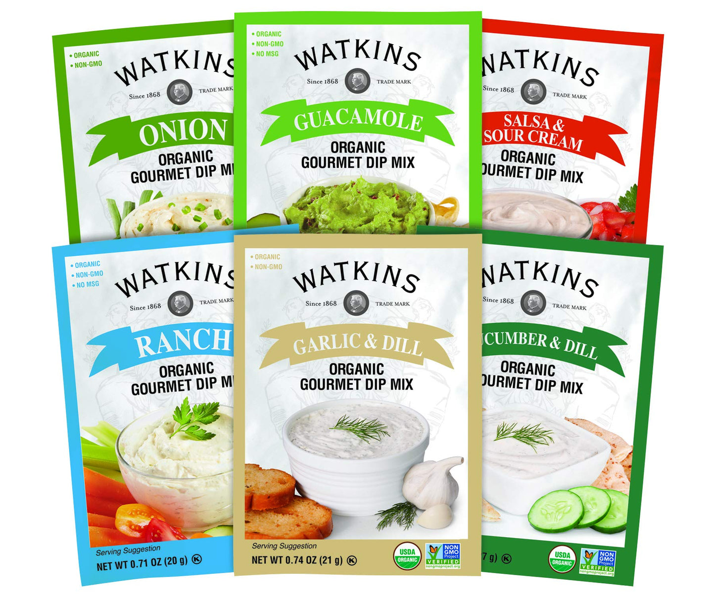 Watkins Organic Gourmet Dip Mix, Salsa & Sour Cream, 1.23 Oz. Packets, 12-Pack