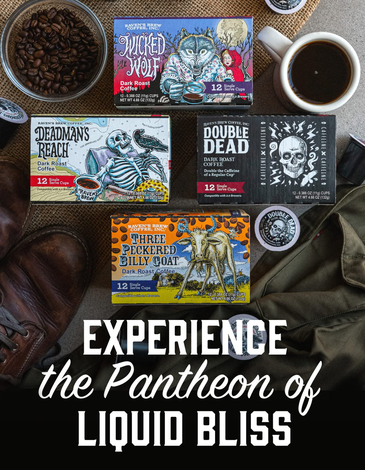 Raven’S Brew Coffee High Caffeine Dark Roast K-Cup Compatible Single Serve Pods — Three Peckered Billy Goat 12Ct
