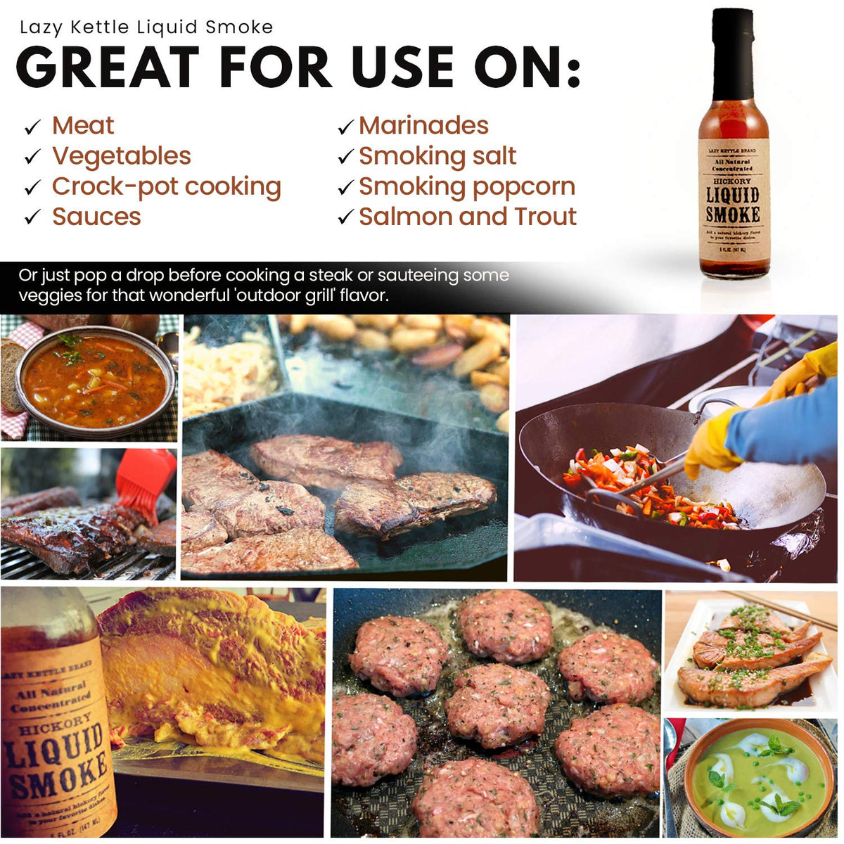 Lazy Kettle All Natural Liquid Smoke - Hickory Flavoring for Meat, Fish, Cheese, Sauces - 5 Fl Oz (Pack of 1)