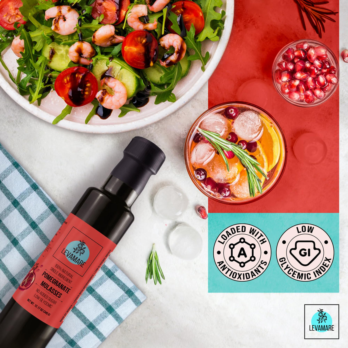 Levamare Pomegranate Molasses, 100% Natural, No Added Sugar, Vegan, 12 oz