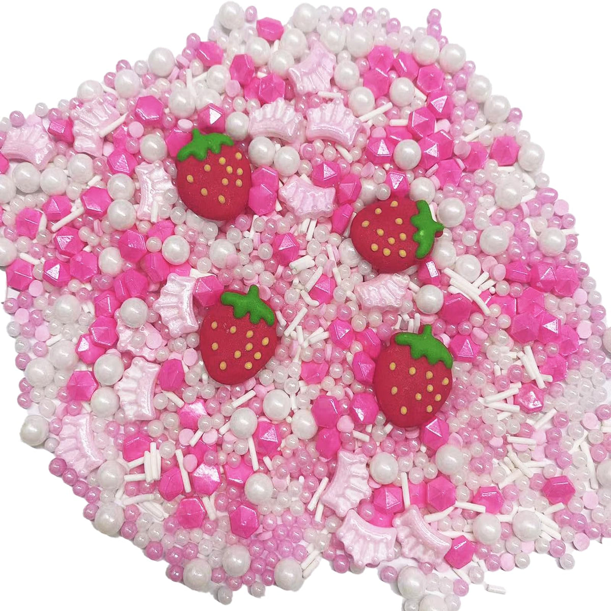 Sentovac Strawberry Sprinkles Pink Crown Pearl Mix Size Candy Sprinkles Edible Sugar Princess Cake Decorating Fancy Sprinkles Ic