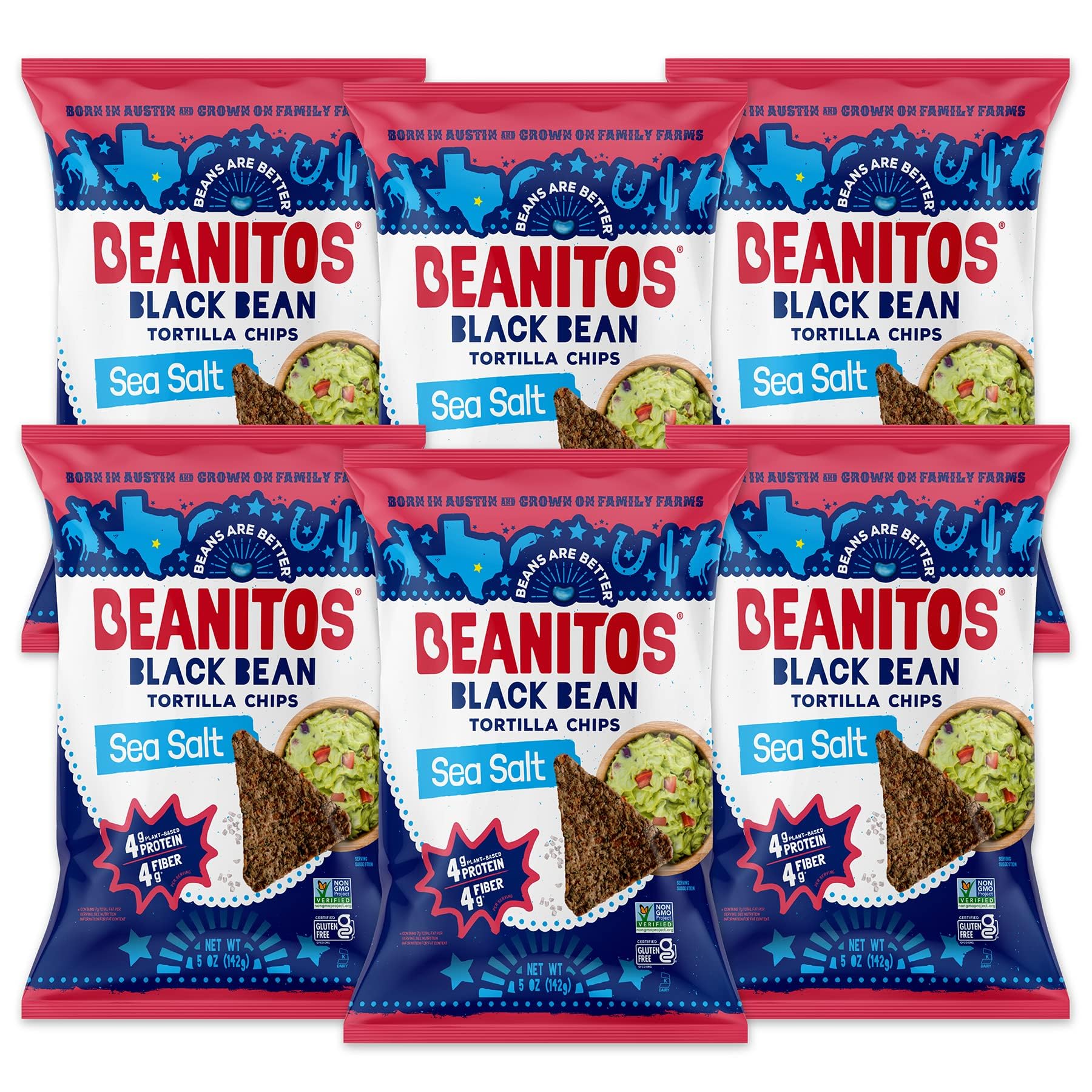 Beanitos Black Bean Chips - Original Sea Salt - (6 Pack) 5 oz Bag - Black Bean Tortilla Chips - Vegan Snack with Good Source of 