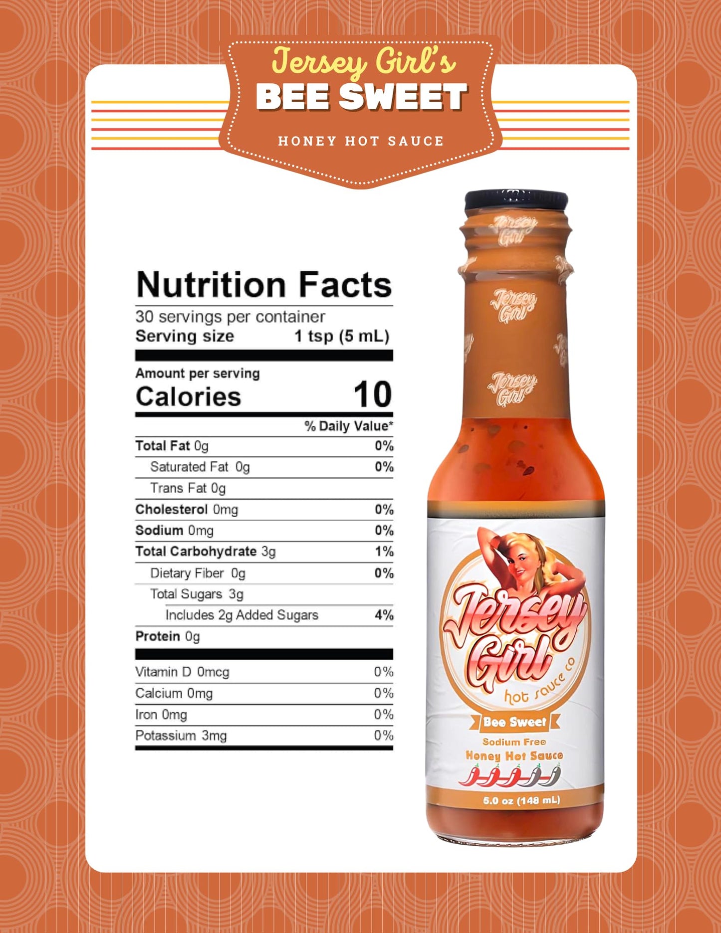 Jersey Girl (Bee Sweet Honey Hot Sauce) Scorpion & Ghost Pepper / 5 Oz Bottle/No Sodium/Salt Free/Pack Of 2