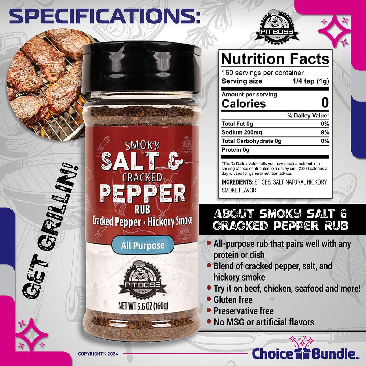 Pit Boss BBQ Mixed Seasoning Spice & Rub, 22.4 oz (Pack of 4), Choice Bundle