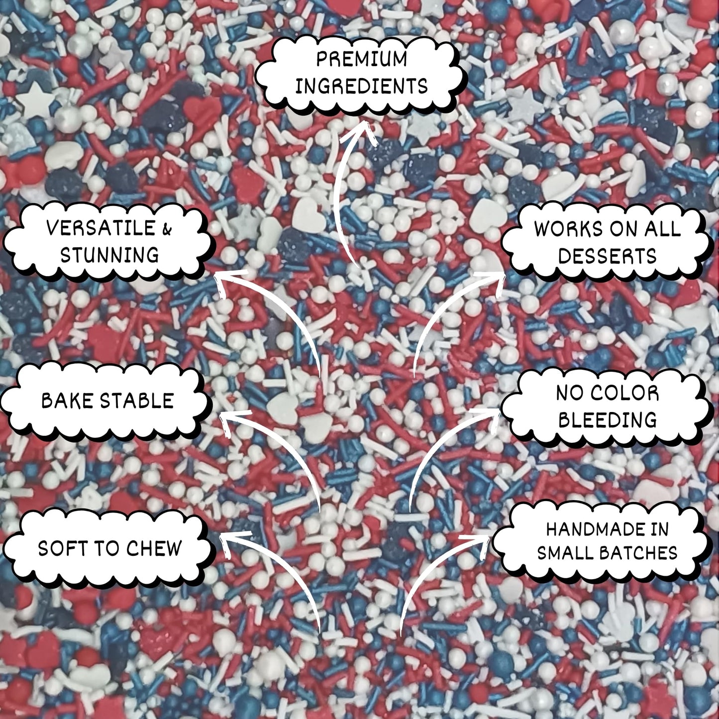 Confect Cake Mate Dessert Sprinkles - Edible Red, White & Navy Blue Toppings - Vegan, Gluten-Free - 4.2 Oz