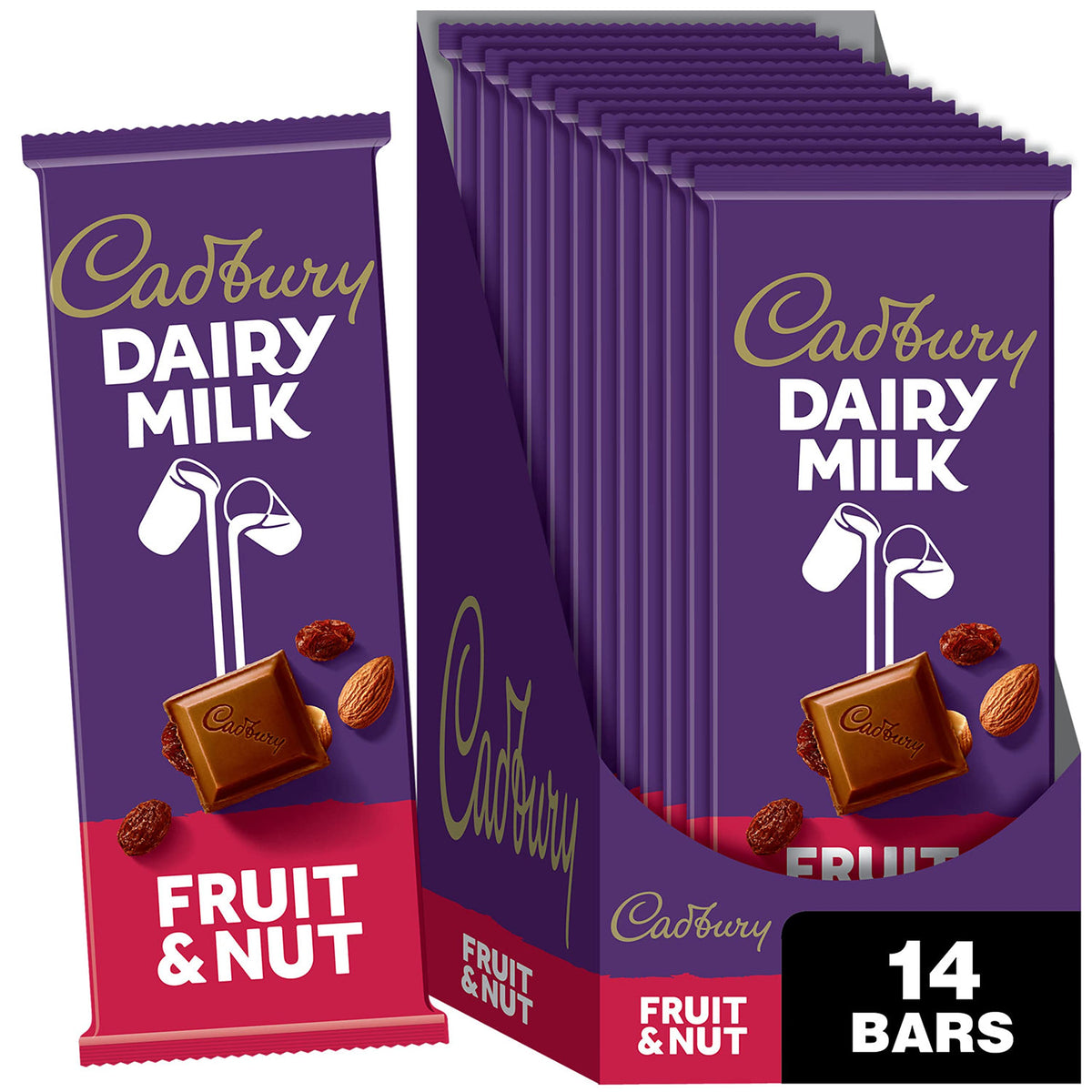 Cadbury Dairy Milk Fruit & Nut Chocolate Bars, 3.5 oz (Pack of 14)