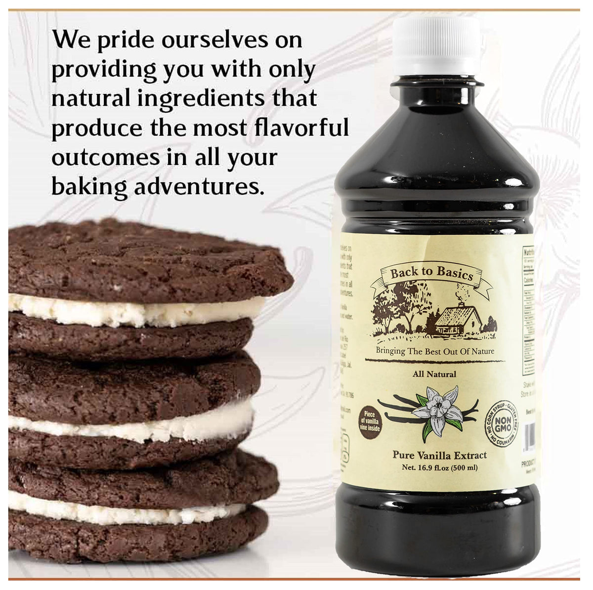 BACK TO BASICS Pure Vanilla Extract - 16 oz - All Natural Mexican Vanilla for Cooking and Baking