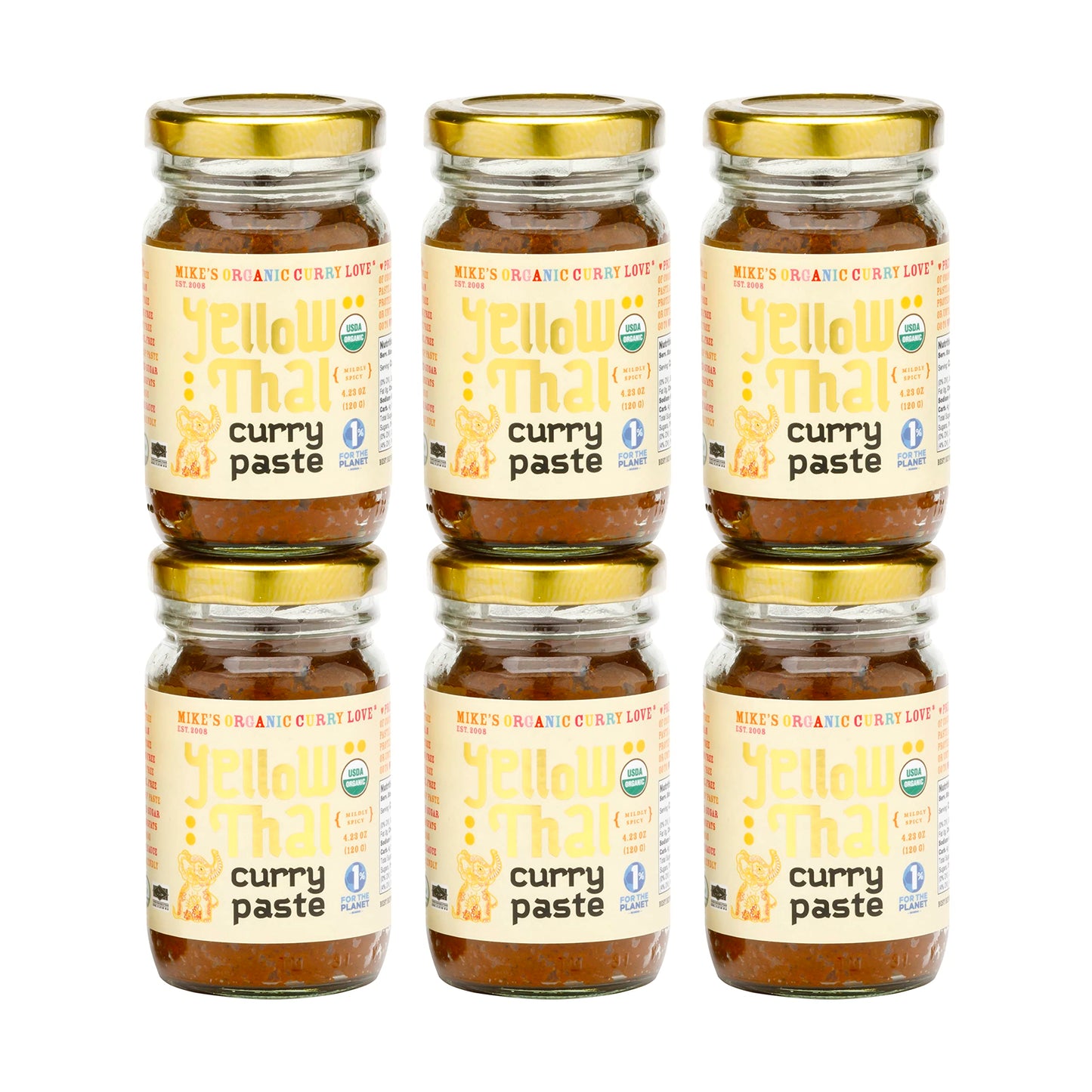 Yellow Thai Curry Paste ORGANIC. VEGAN. DAIRY FREE. SUGAR FREE. KETO FRIENDLY. MADE IN THAILAND. Case of 6 x 4.23 oz Glass Jars
