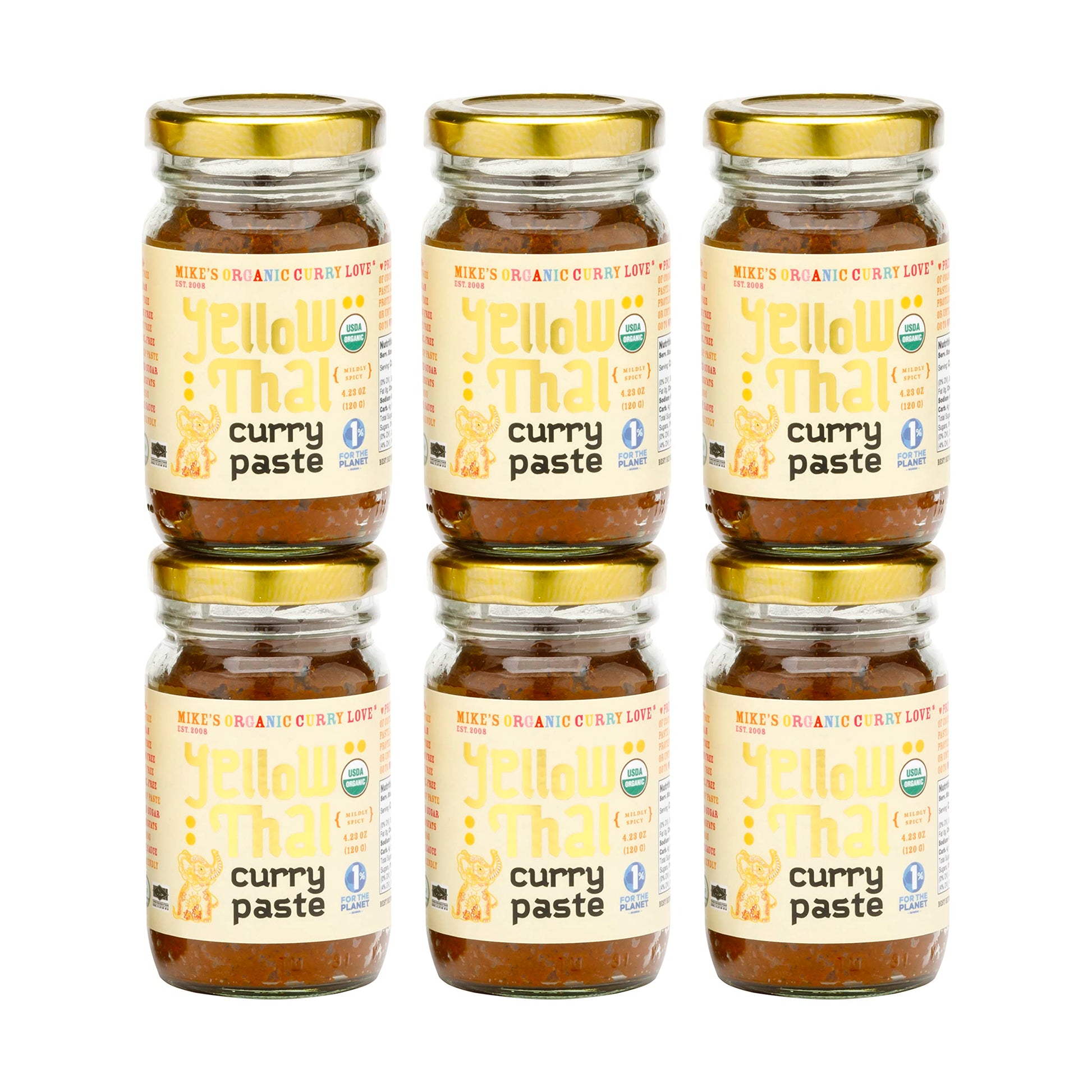 Yellow Thai Curry Paste ORGANIC. VEGAN. DAIRY FREE. SUGAR FREE. KETO FRIENDLY. MADE IN THAILAND. Case of 6 x 4.23 oz Glass Jars